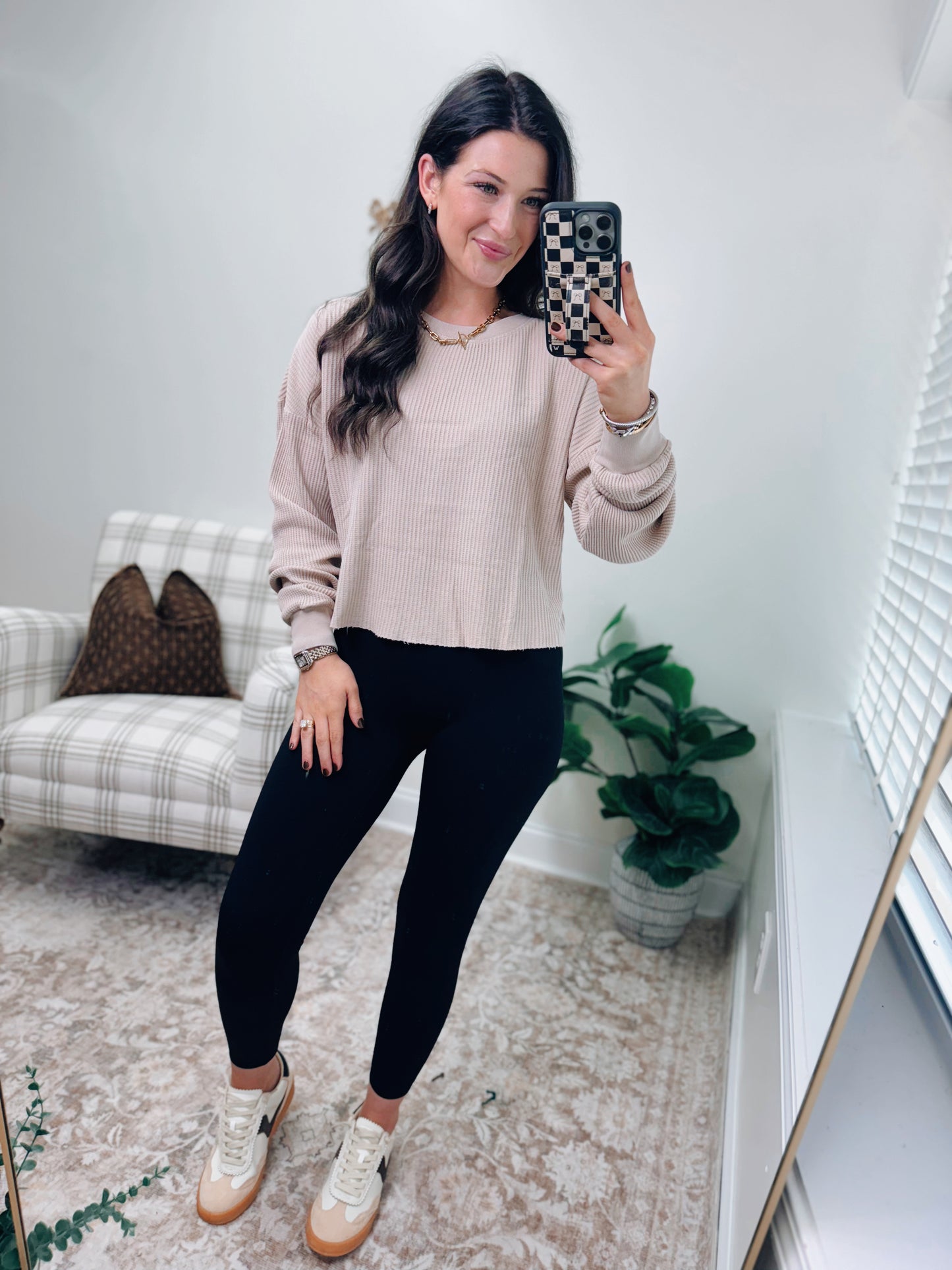 DOORBUSTER Waffle Knit Top - Taupe