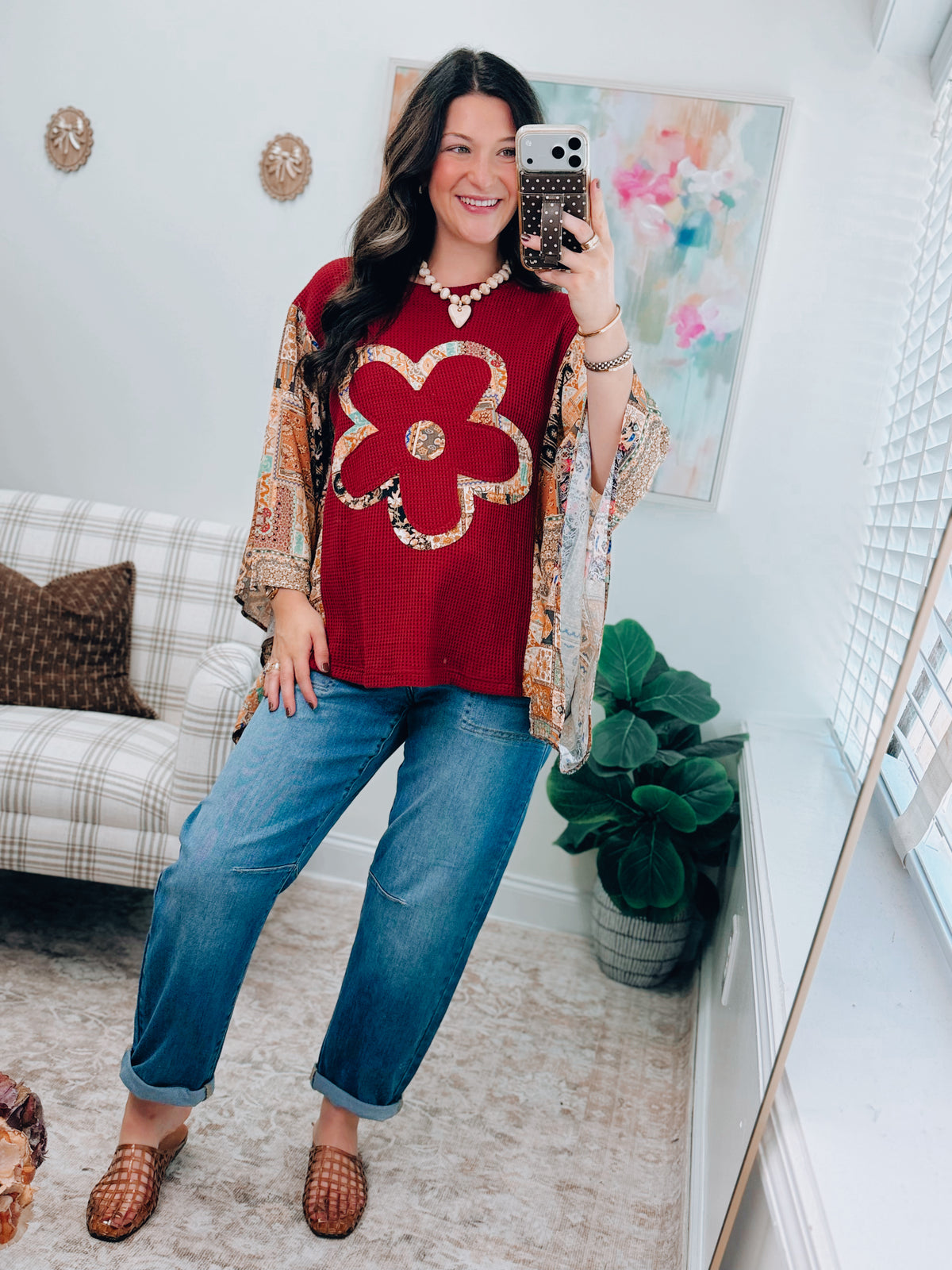 Boho Patchwork Flower Knit Top