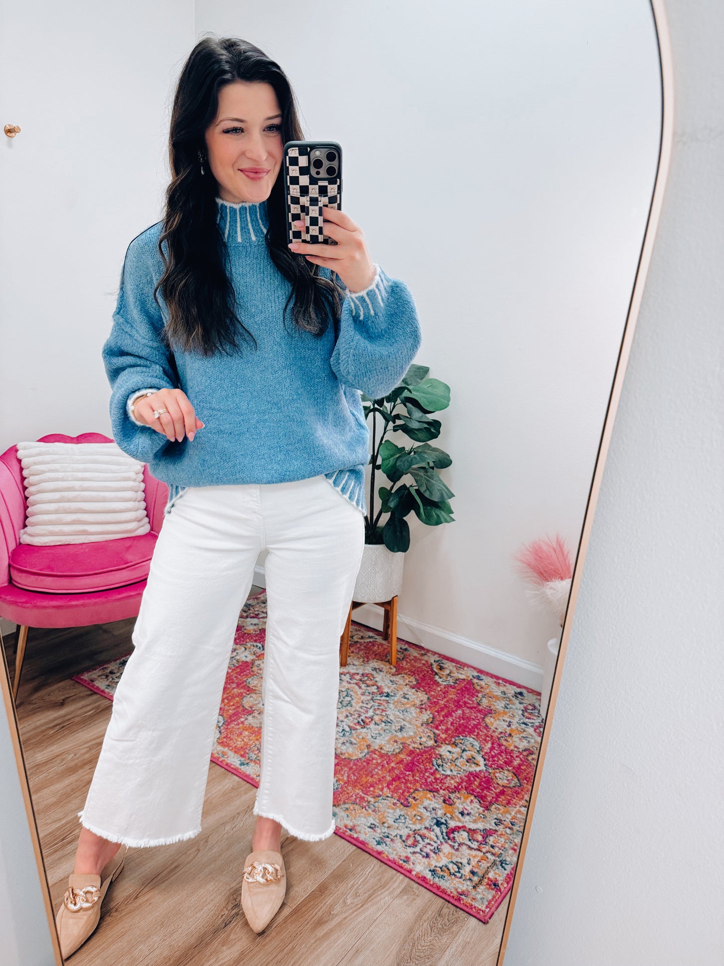 Lora Blue Oversized Pin Sweater