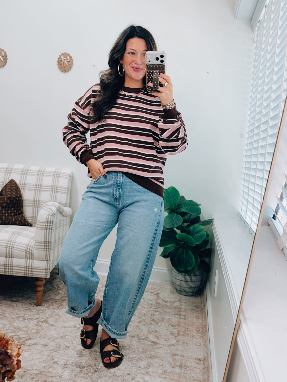 Pink Maplewood Striped Sweater Top w/ lounge shorts