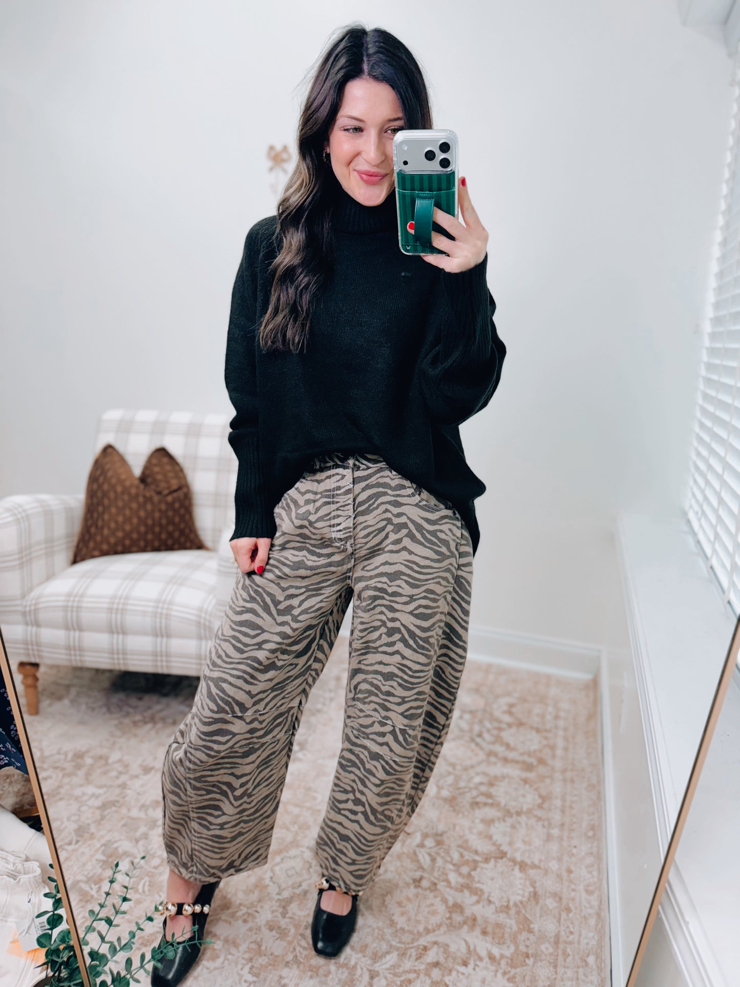 Zebra Print Barrel Jeans