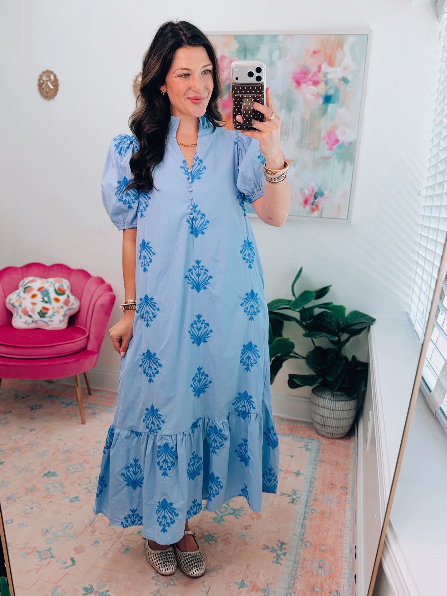Camille Embroidered Midi Dress - Chambray
