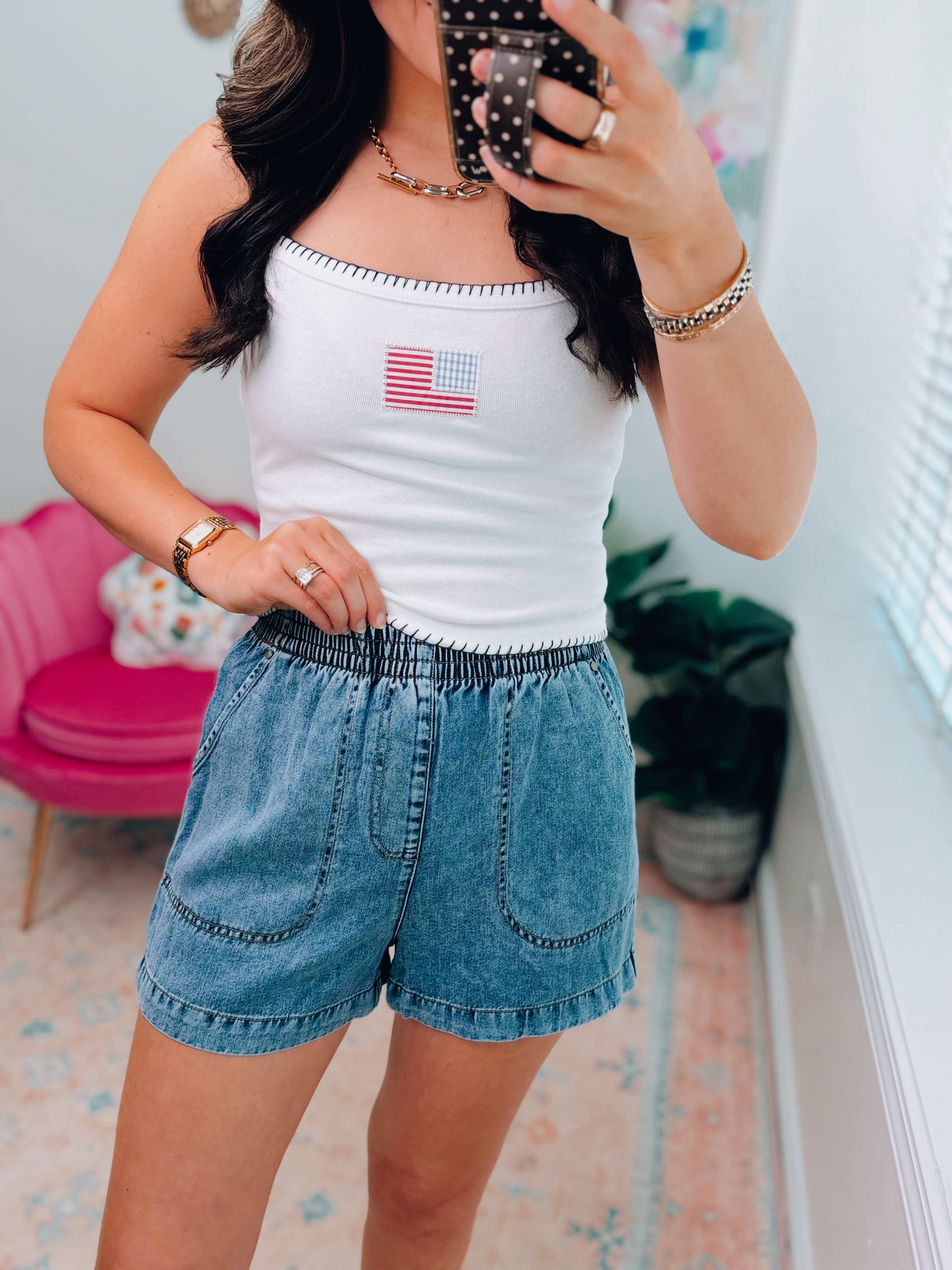 Elastic Chambray Stretch "Denim" Shorts
