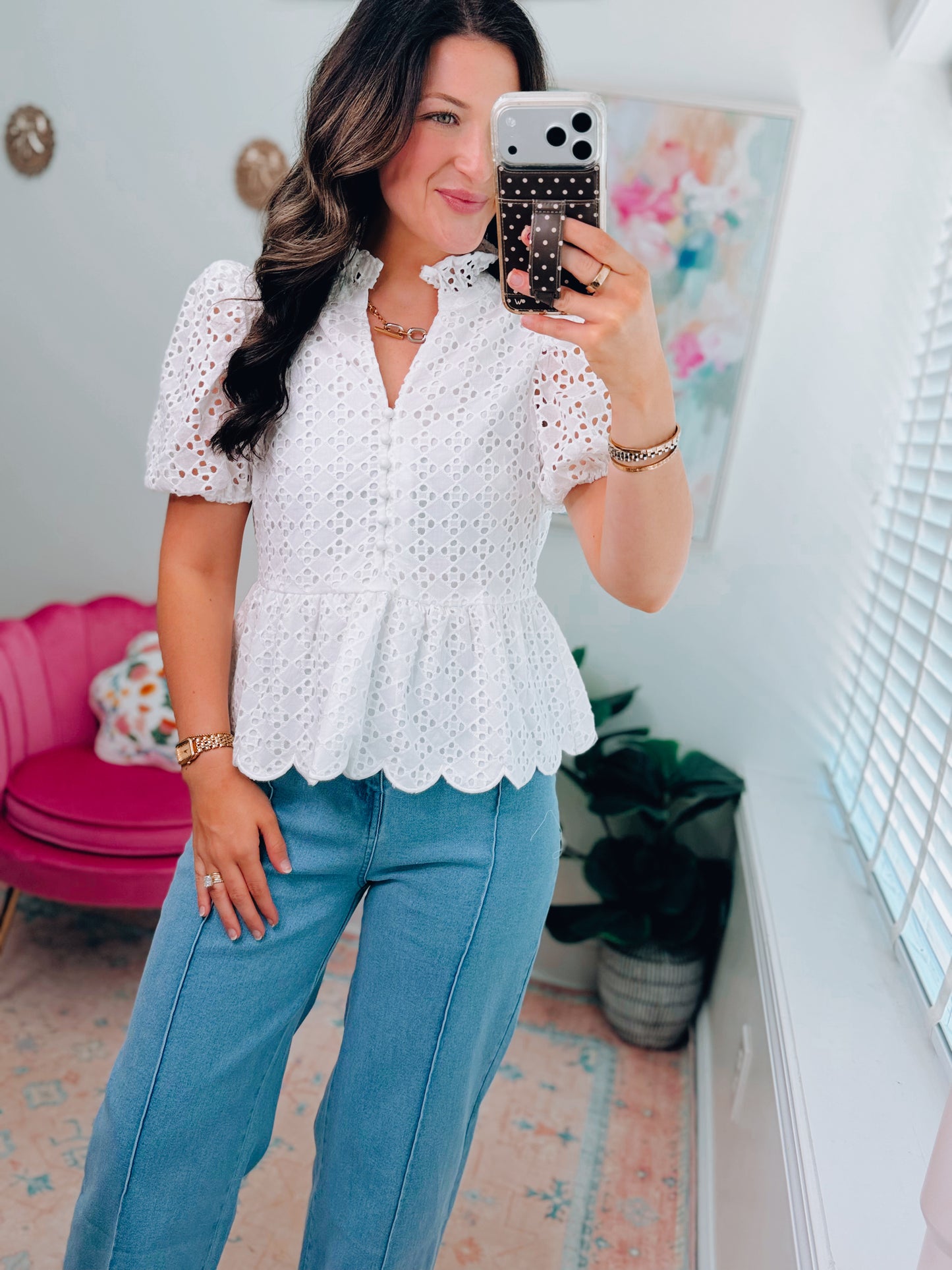 Simply Grace Eyelet Top - White