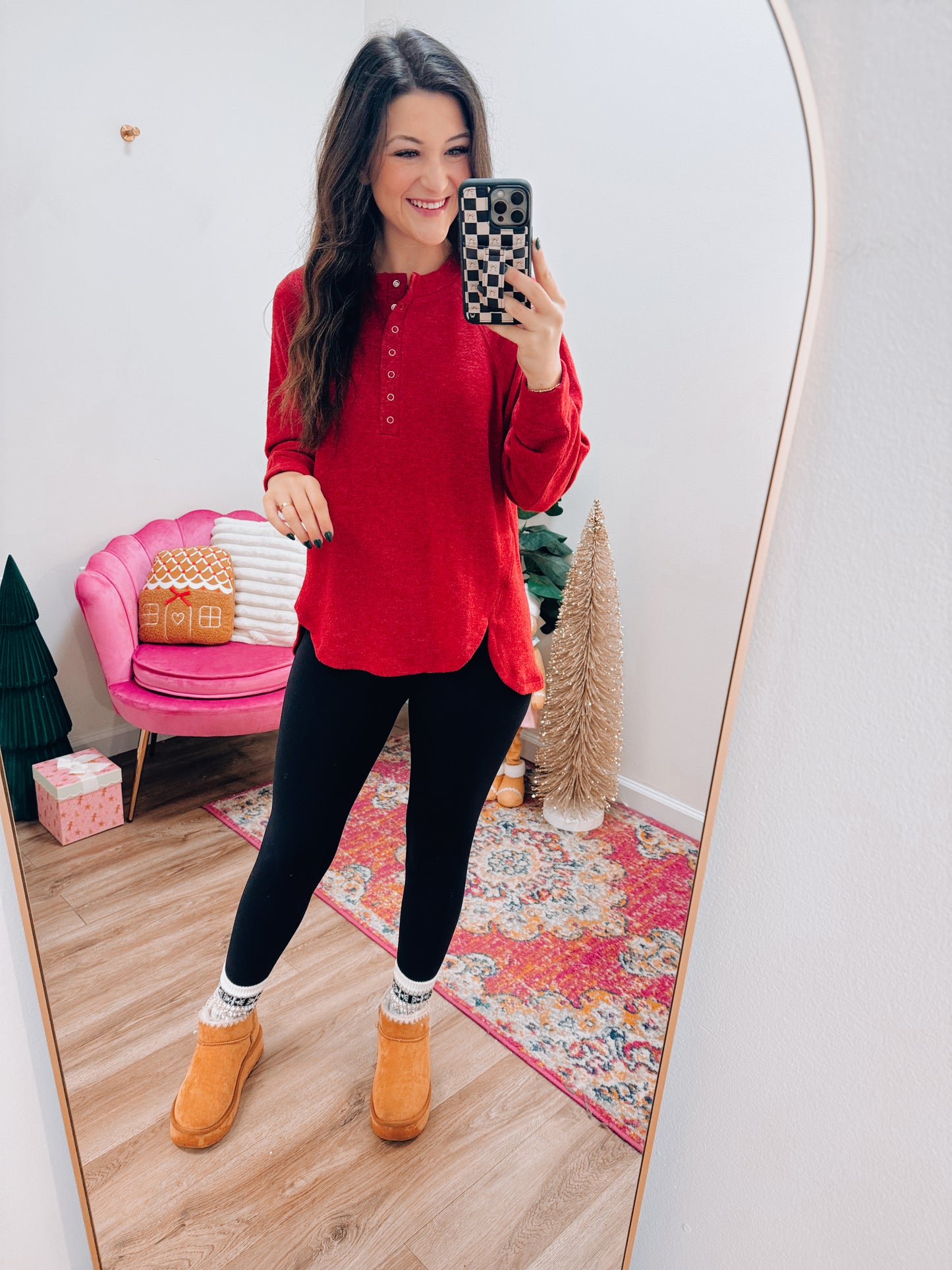 Button Brushed Sweater - Red