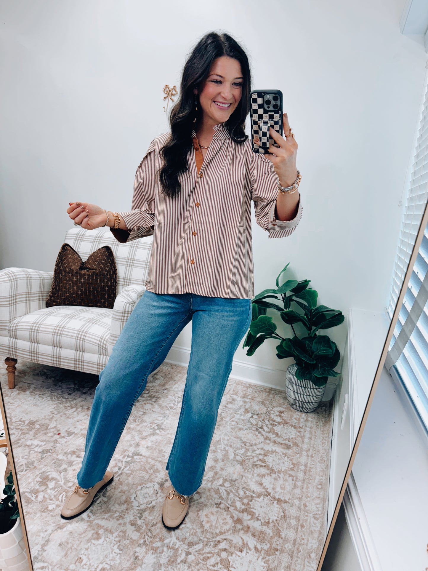 Camel Stripe Cuff Blouse