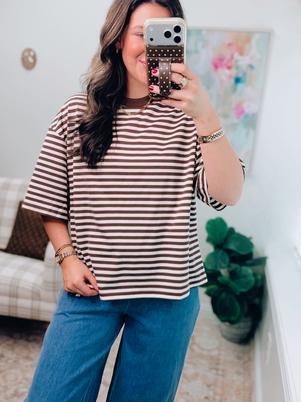 Coffee Striped Cotton Knit Tee