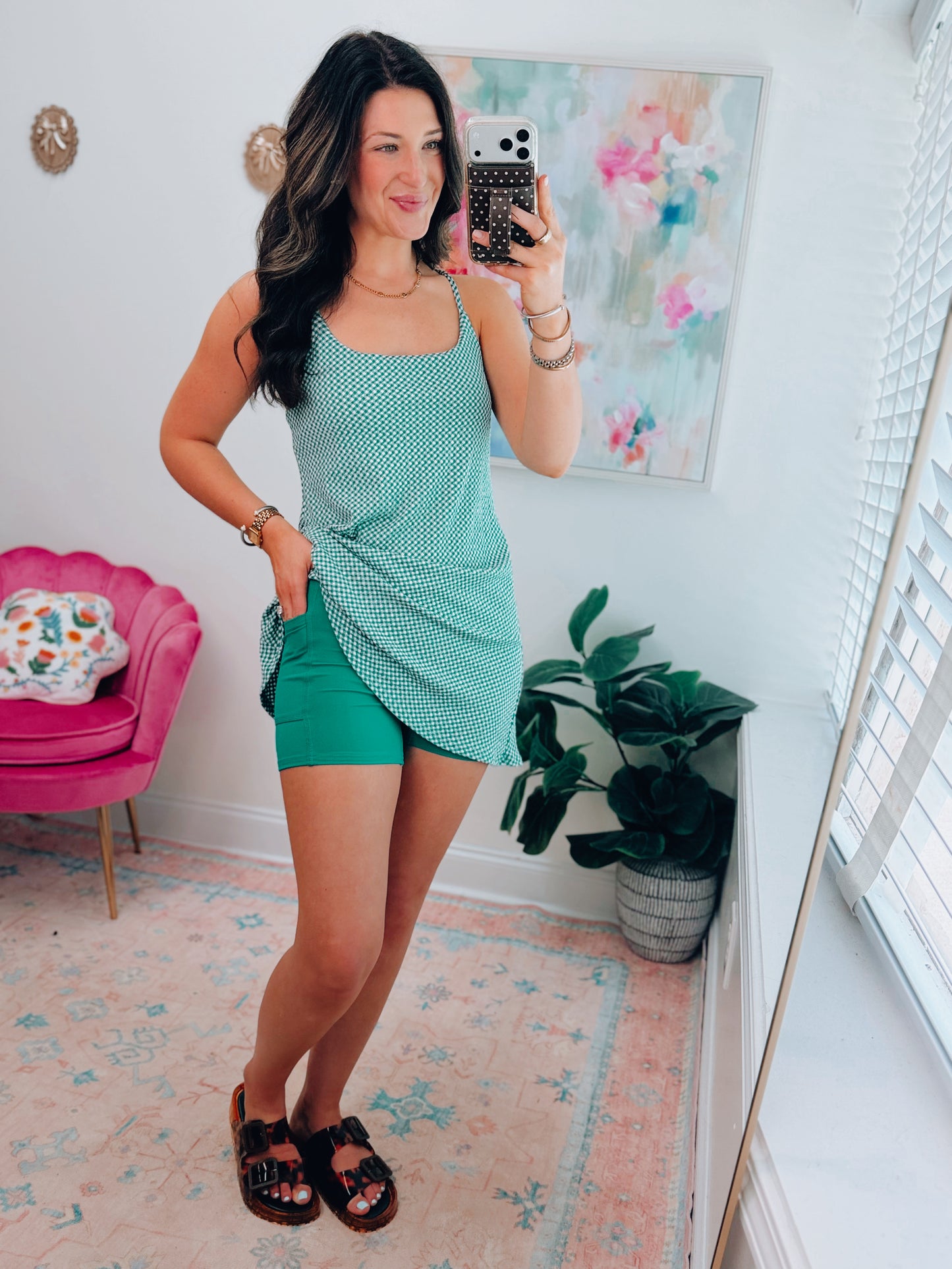 Green & White Textured Knit Tennis Dress
