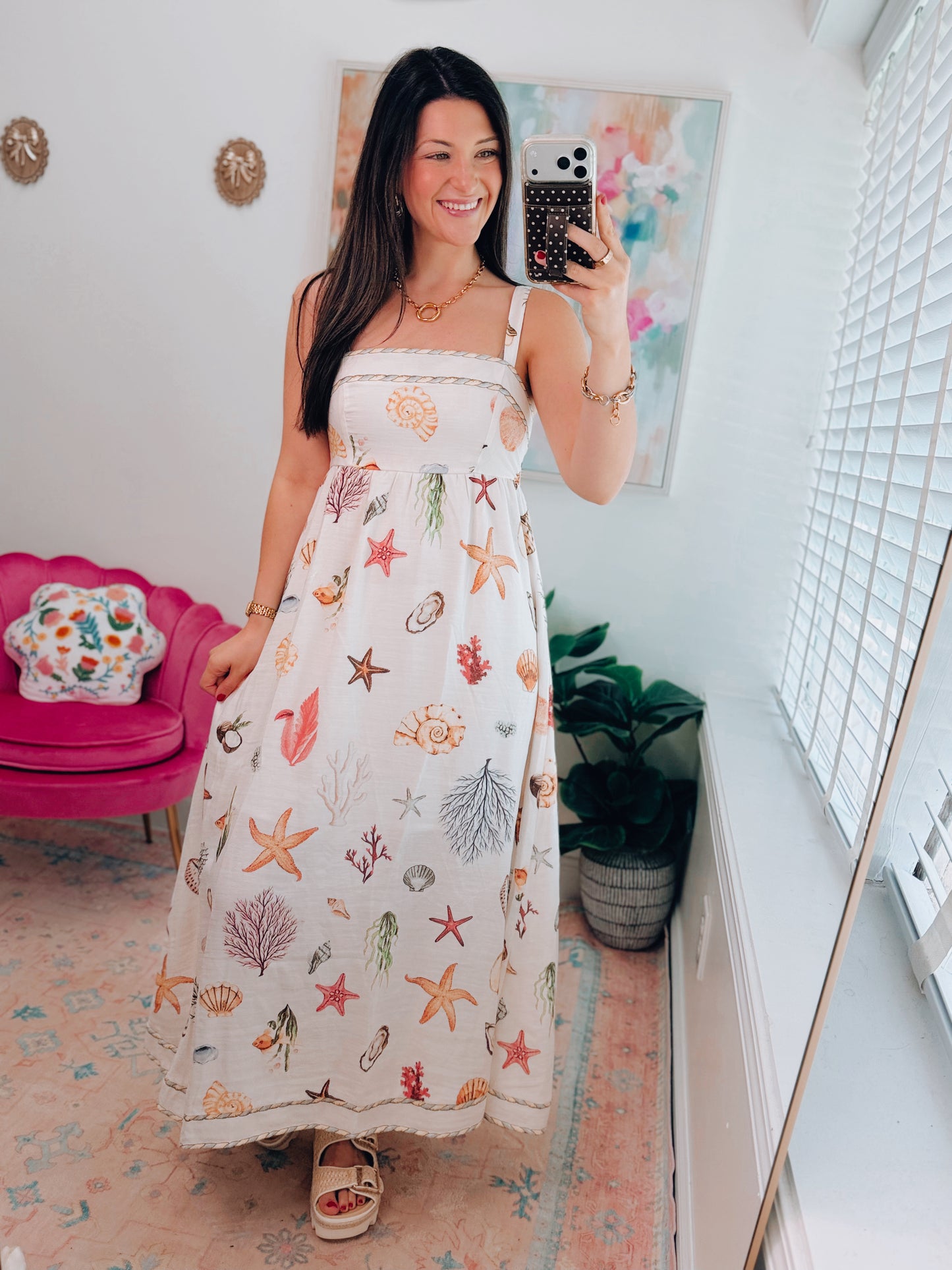 Nautical Coastal Shell Midi Dress