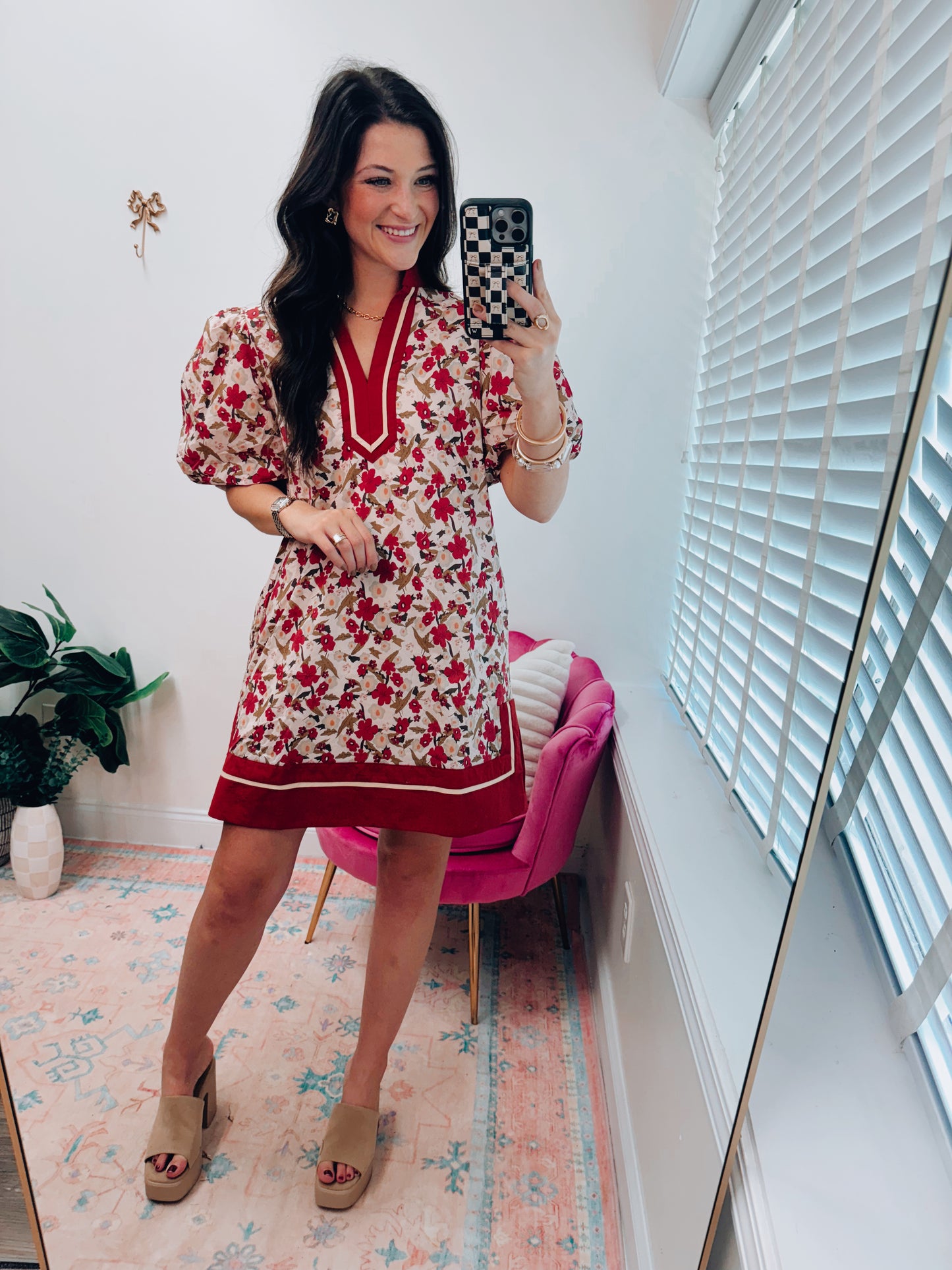 Terracotta Trim Floral Mini Dress