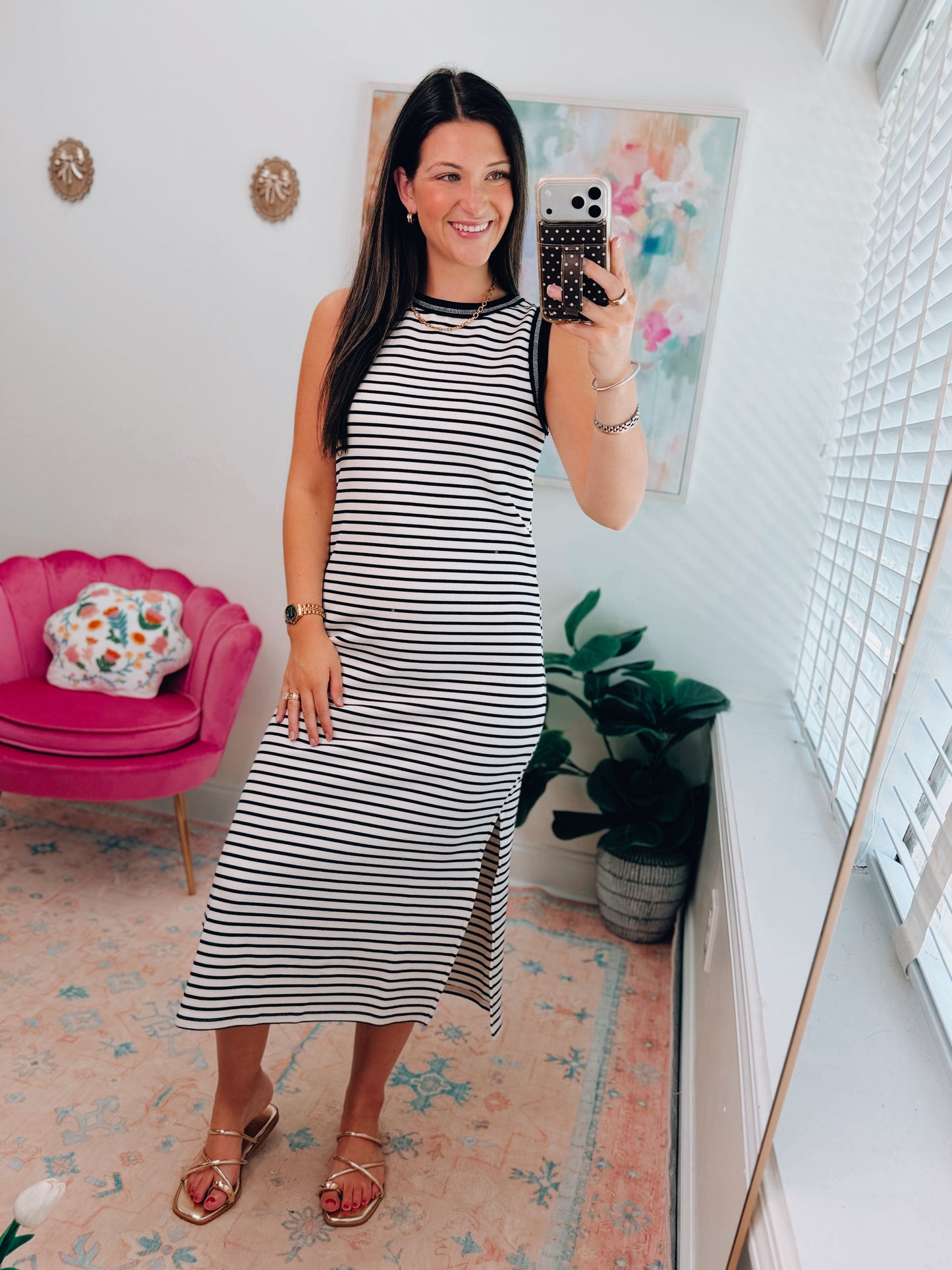 Striped Contrast Ribbed Midi Dress
