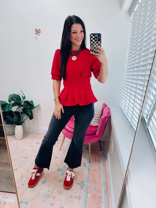 Sideline Chic Pleated Top - Red