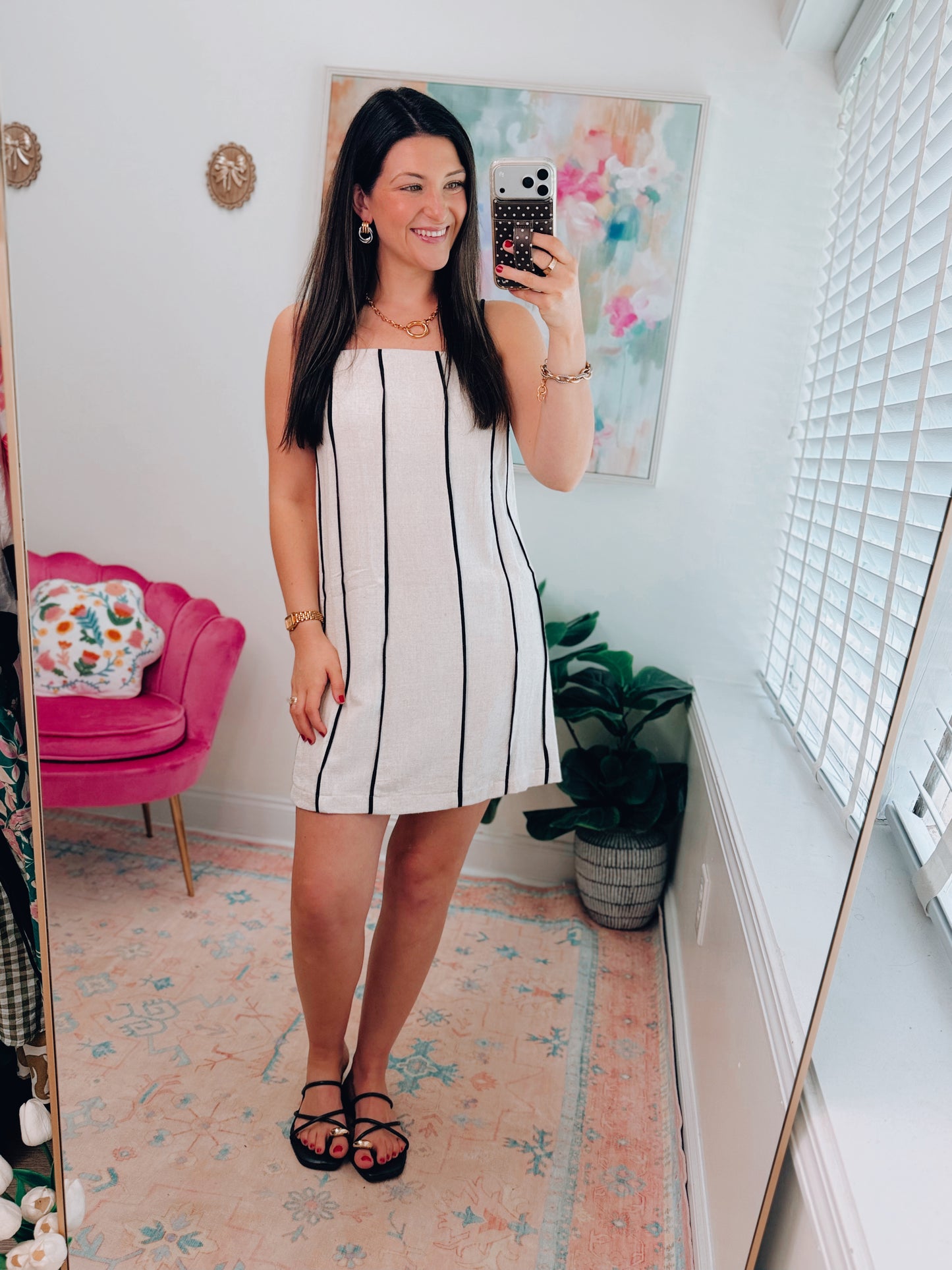 Contrast Stripe Linen Mini Dress