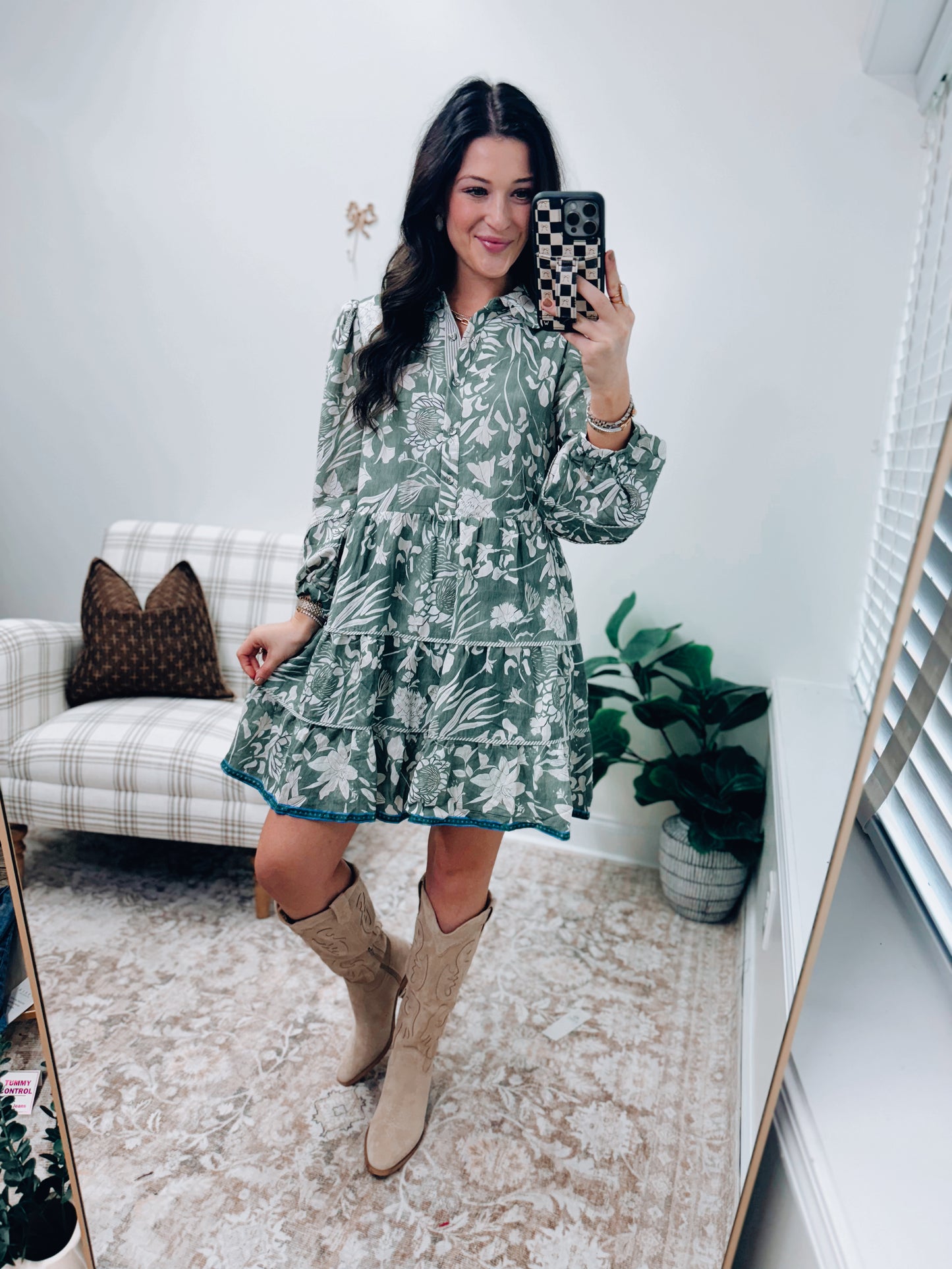 Miller Button Tiered Mixed Mini Dress