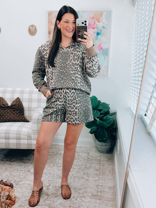 Leopard Printed Terry Shorts Set