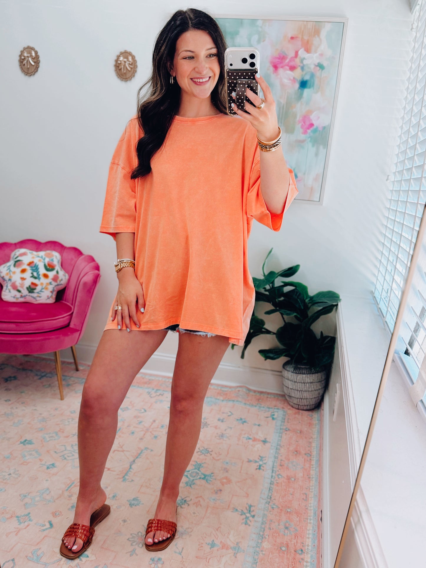Daily Go-To Oversized Mineral Wash Tee - Coral