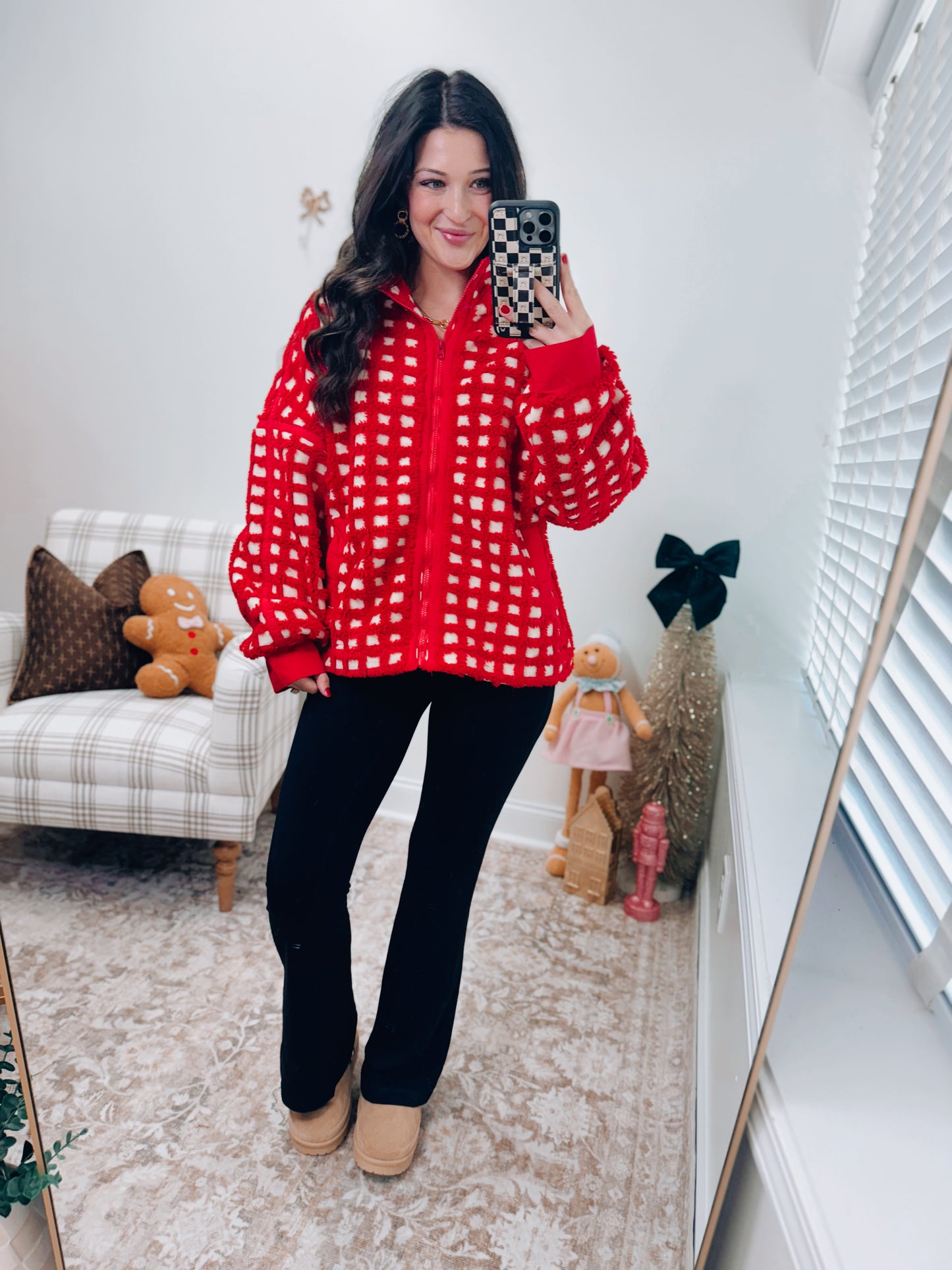 Ruby Oversized Checker Fleece Jacket