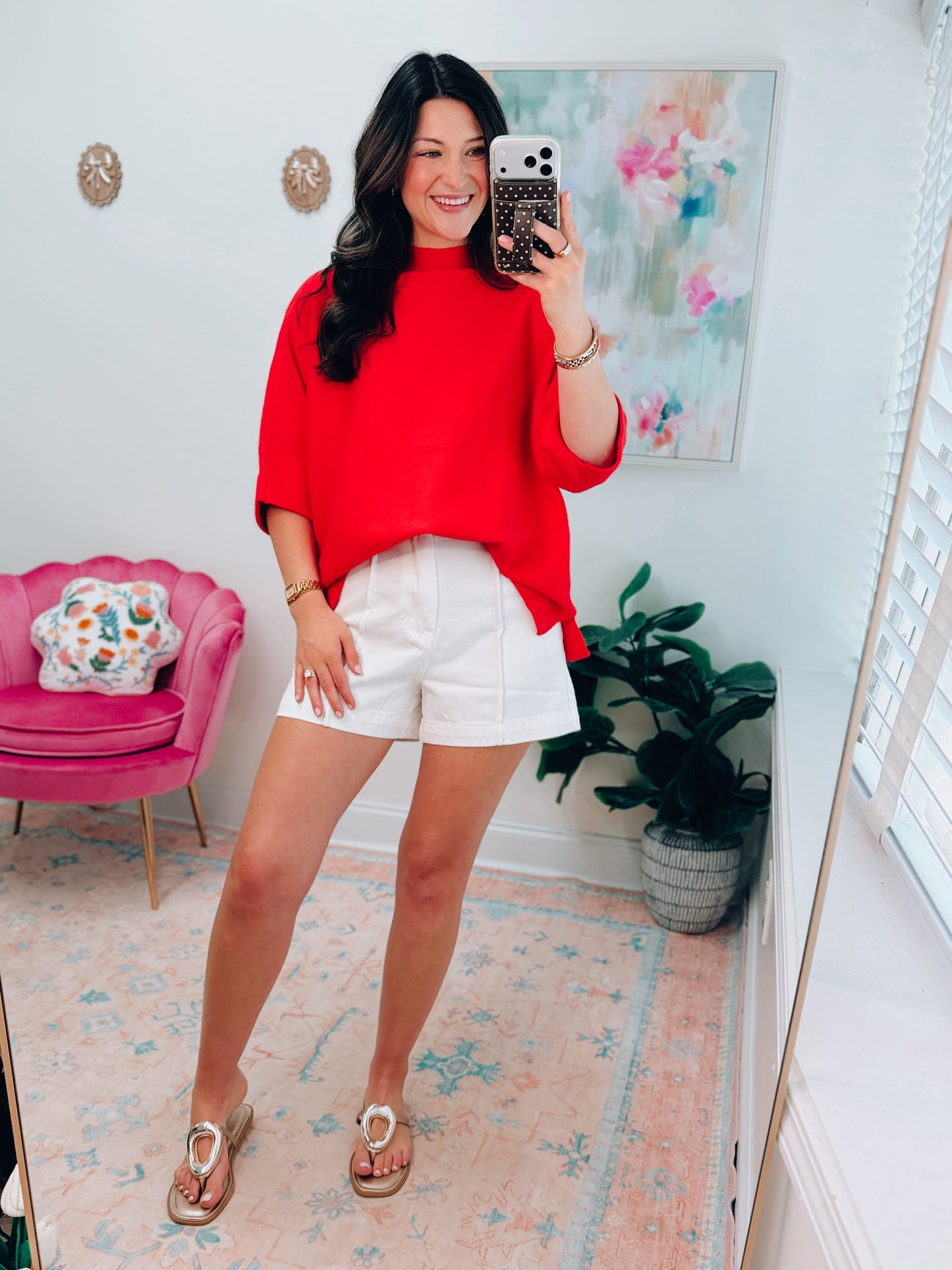 Molly Red Knit Mock Neck Top