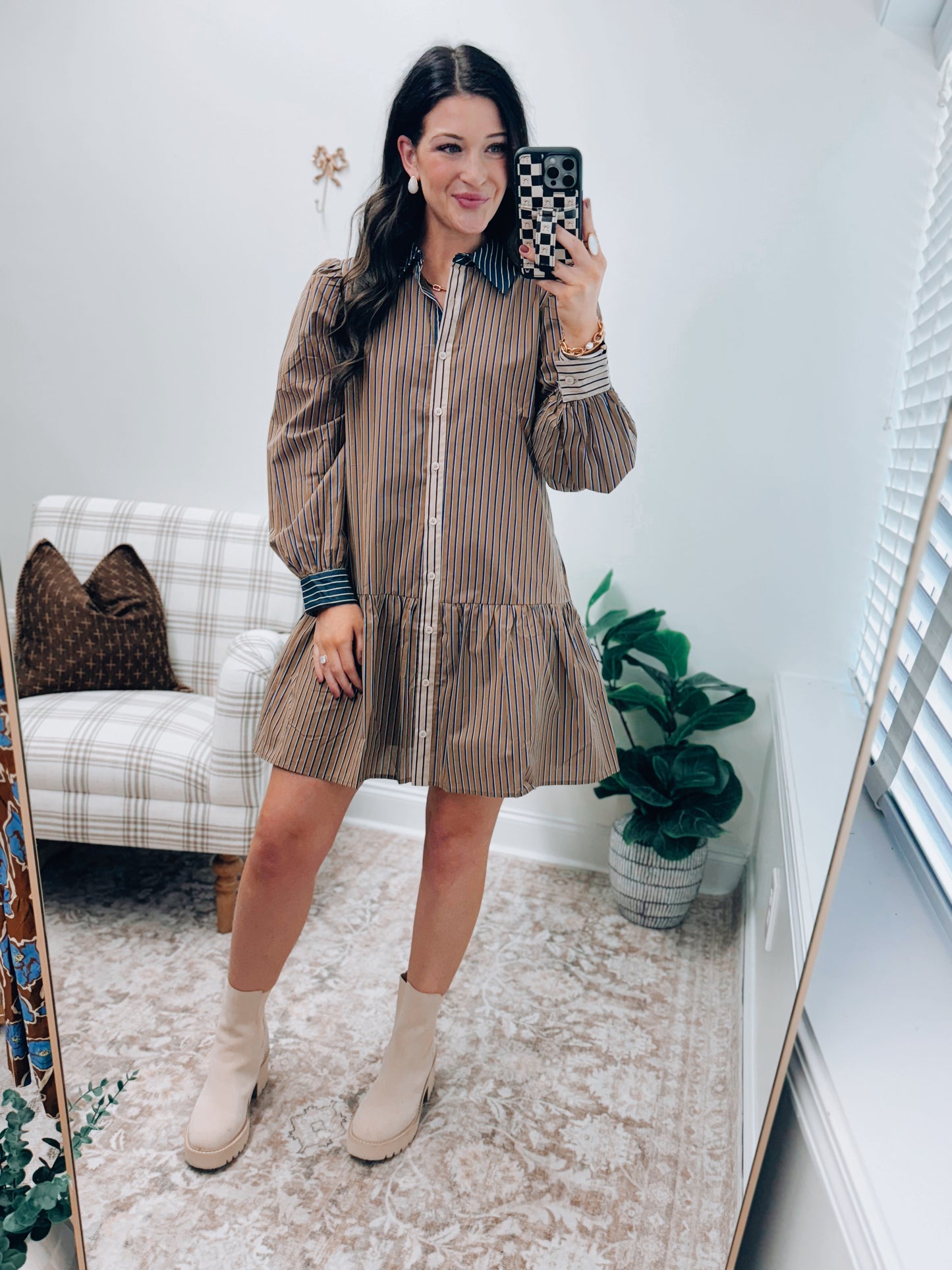 Teagan Olive Stripe Combo Mini Dress