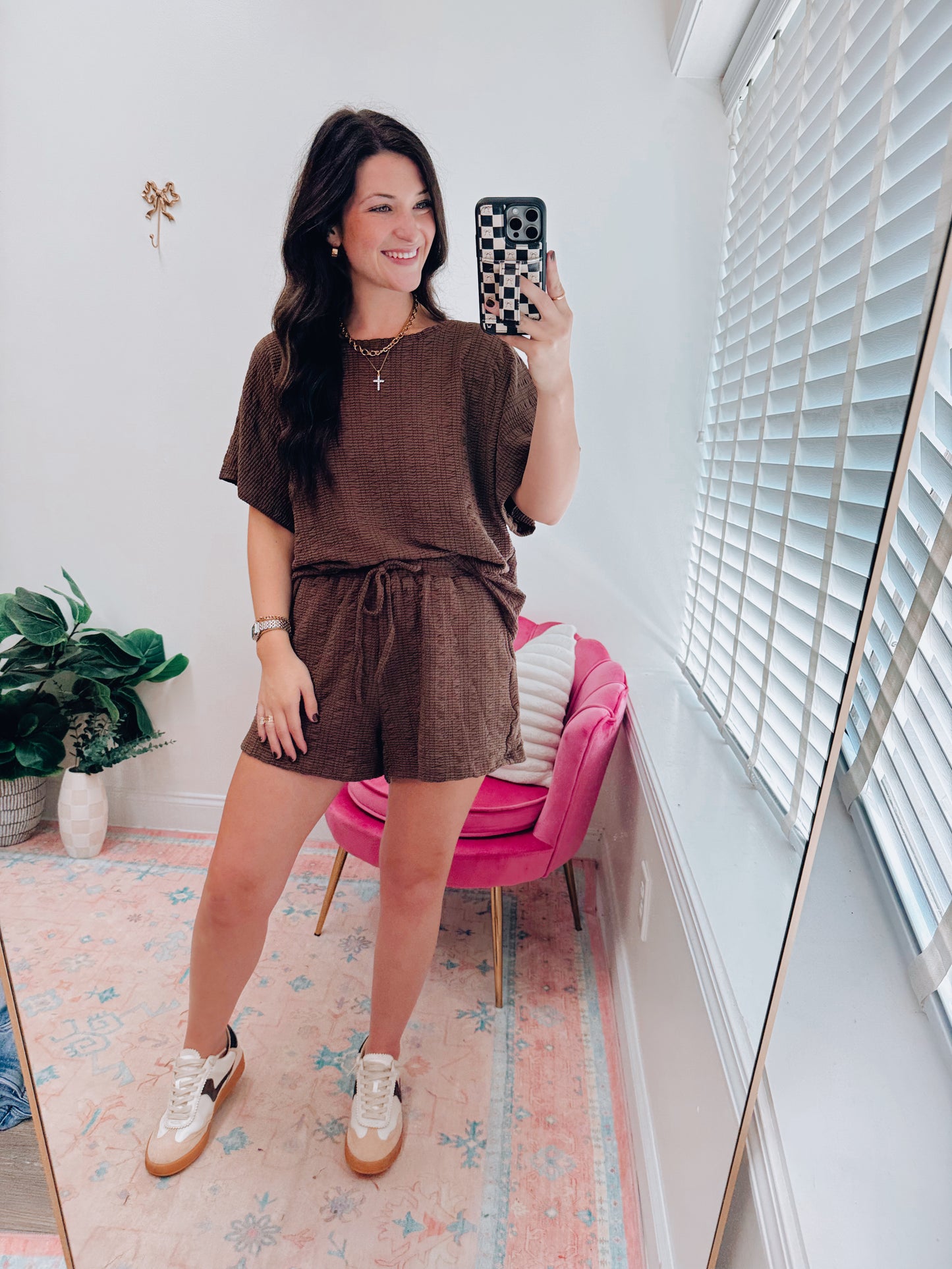 Dawson Crinkle Taupe Shorts Set - Brown