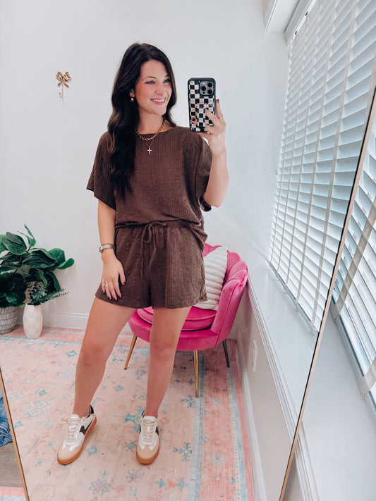 Dawson Crinkle Taupe Shorts Set - Brown
