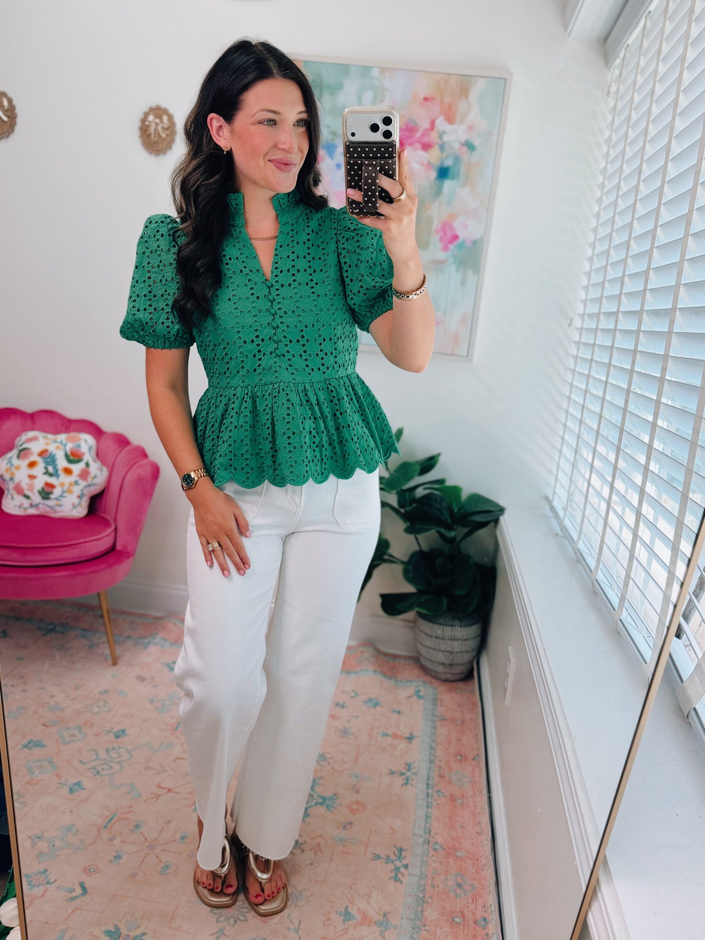 Simply Grace Eyelet Top - Green