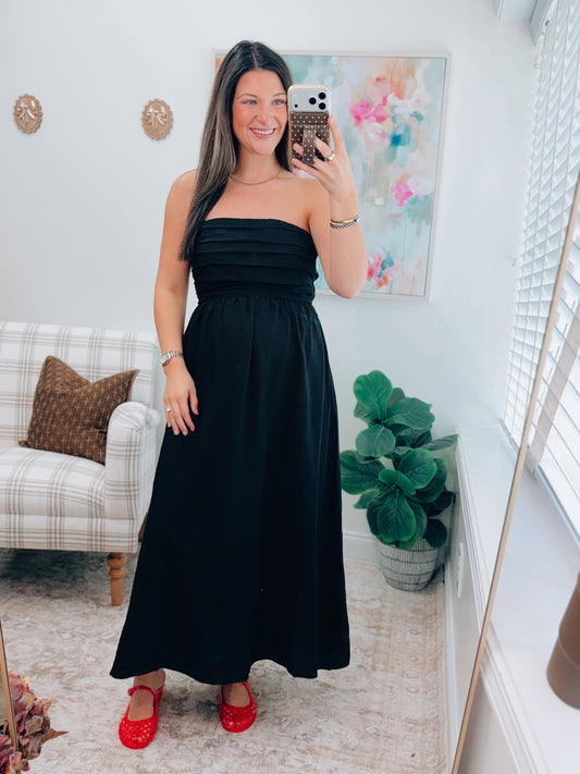 Black Pleated Midi Dress