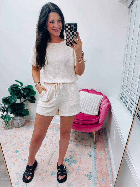 Paige Ribbed Tie Romper