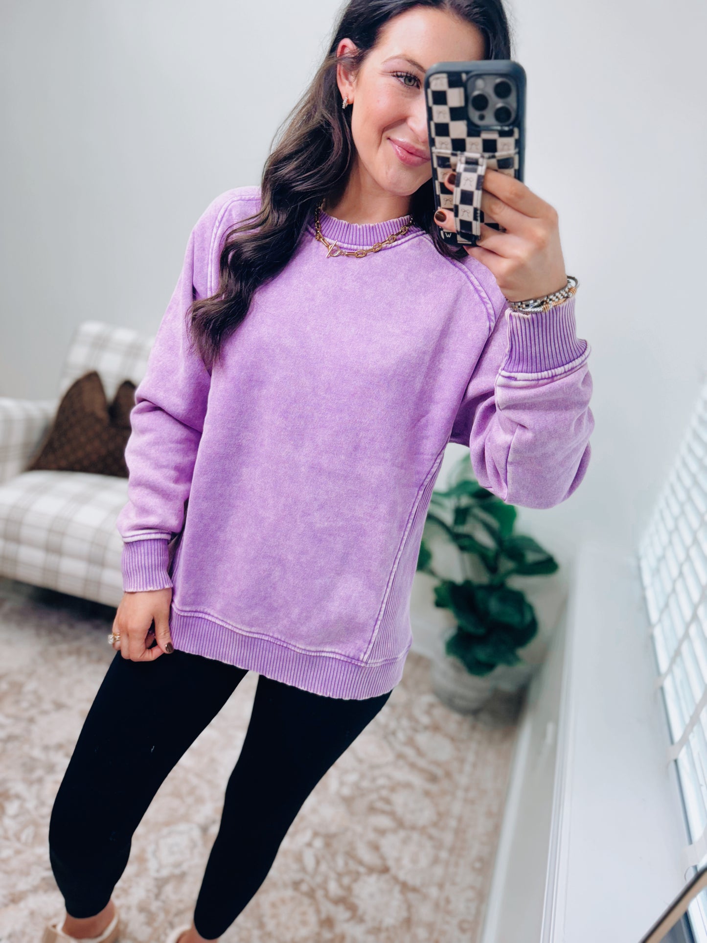 CURVY | DOORBUSTER Mineral Wash Sweatshirt Crew - Purple