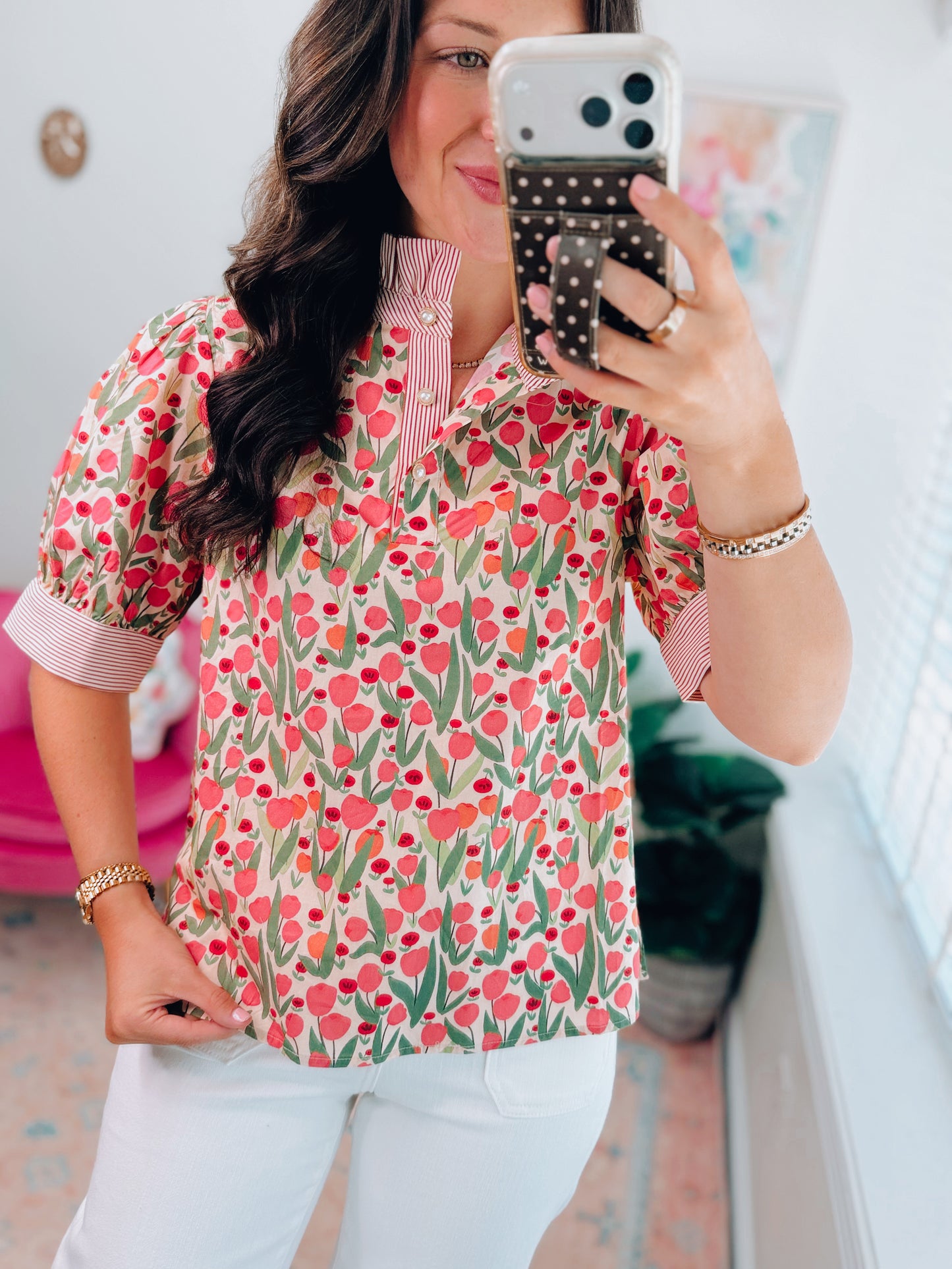Glory Floral Pearl Button Top