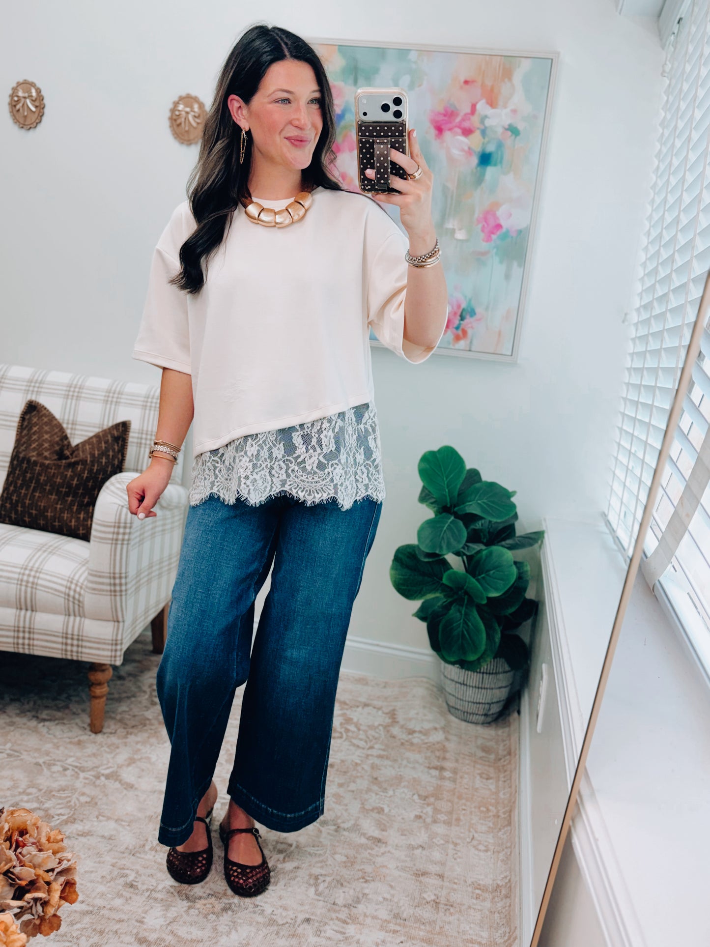 Sienna Cream Lace Trim Top