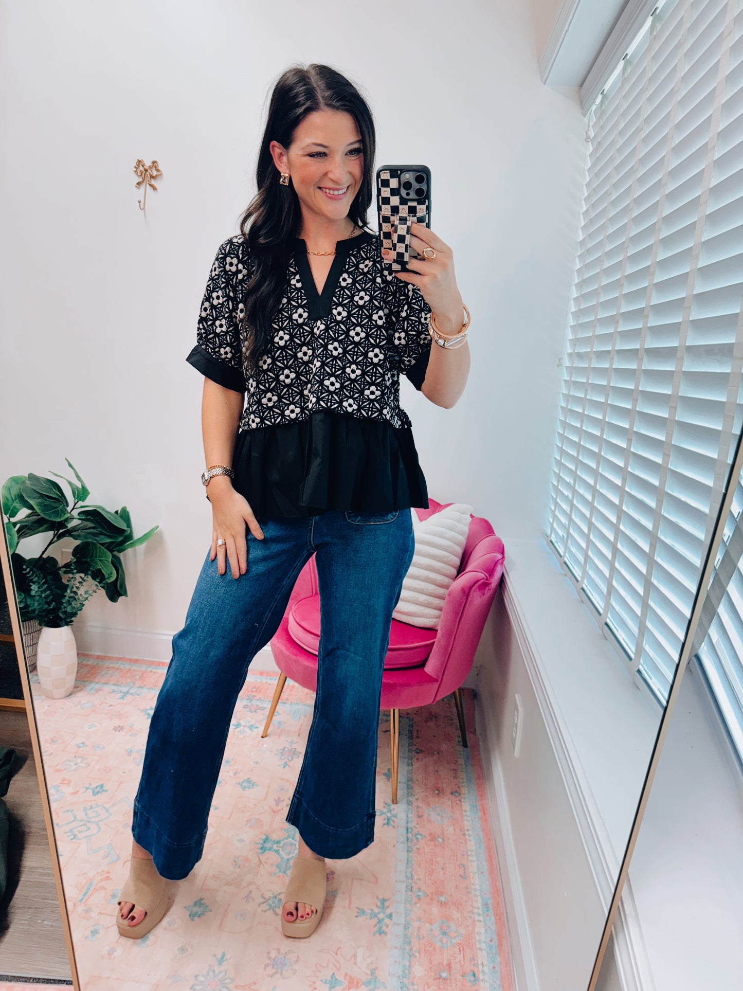 Darcy Floral Mix Media Top - Black