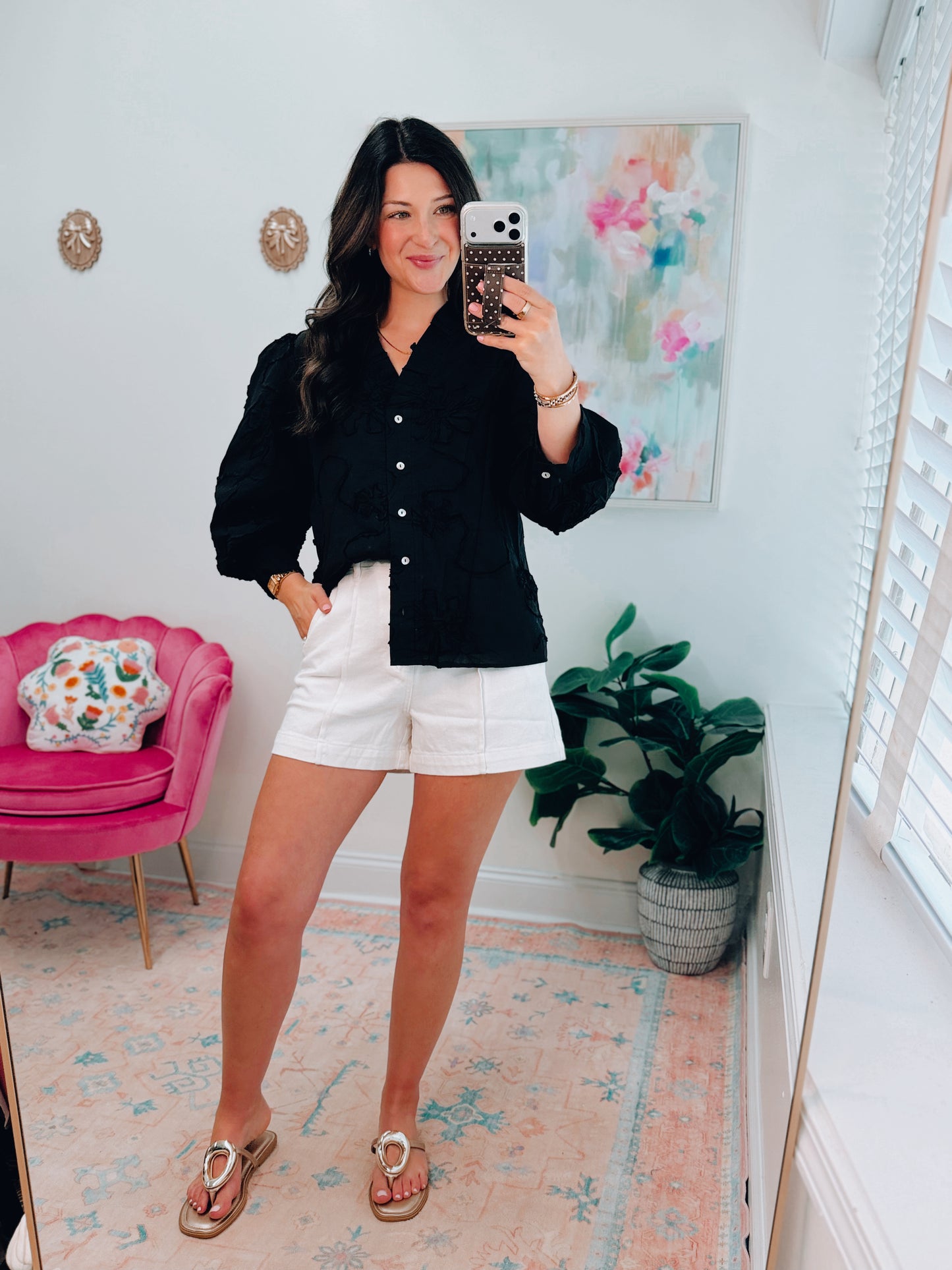 Romilly Floral Embellished Black Top