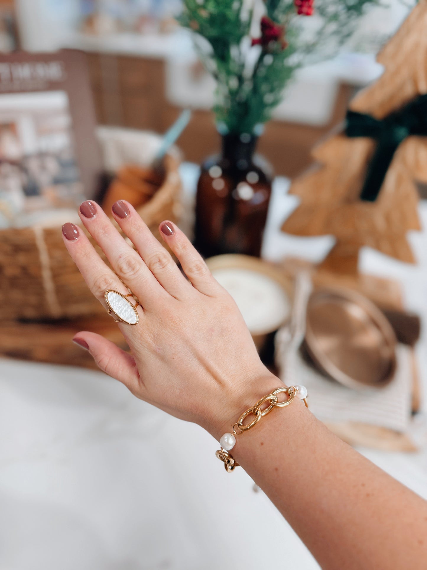 Savannah Long Pearl 18k Gold Plated Ring