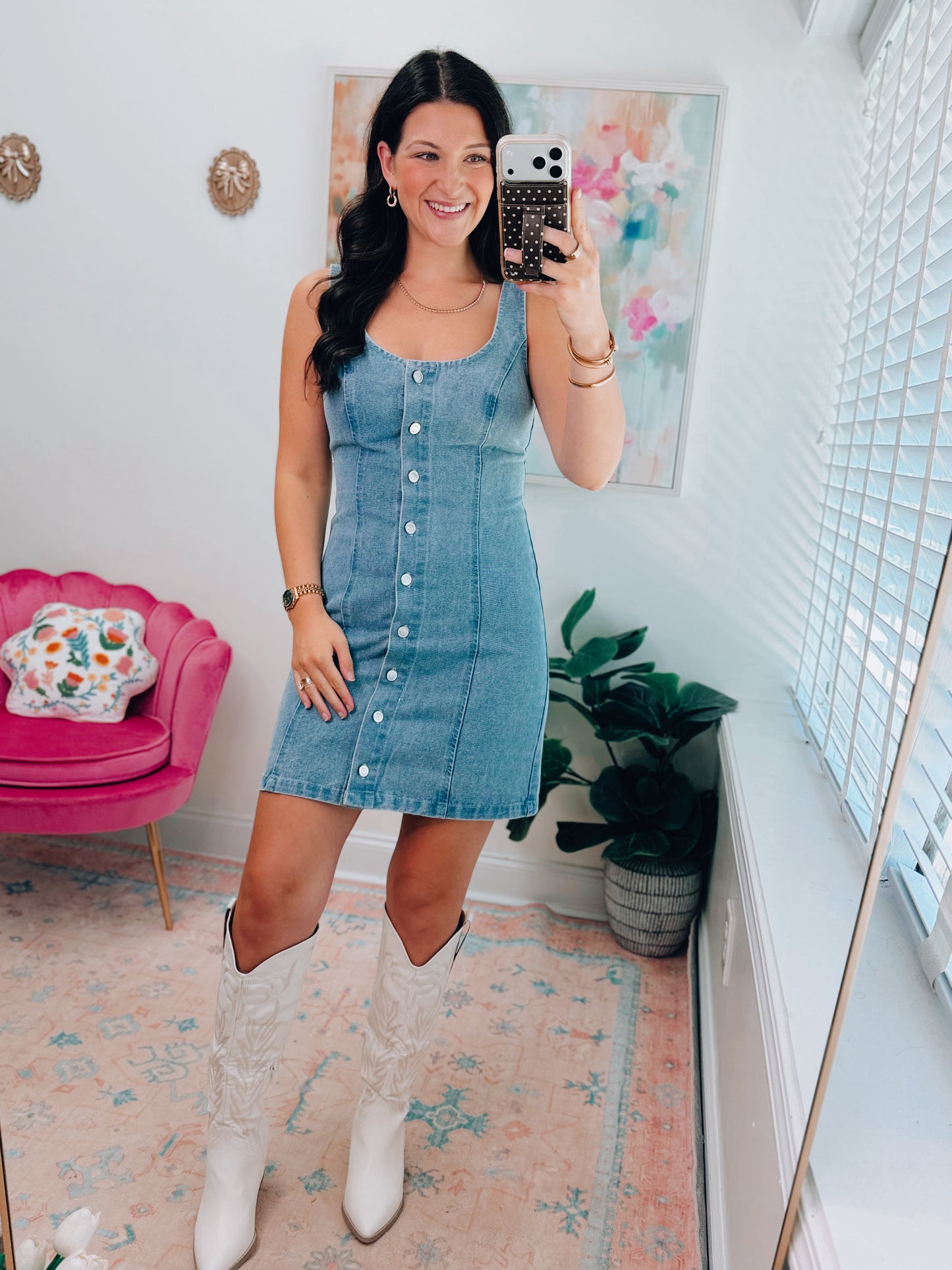Dallas Button Denim Mini Dress
