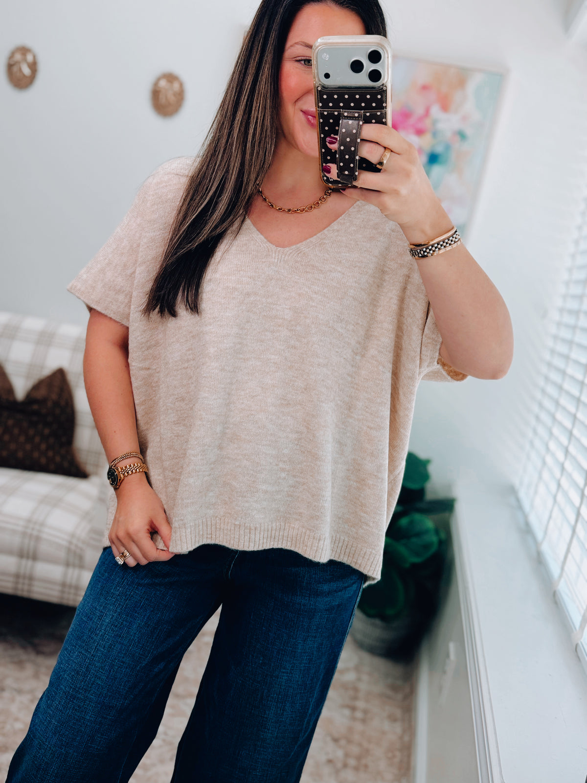 Oatmeal V-Neck Sweater Top