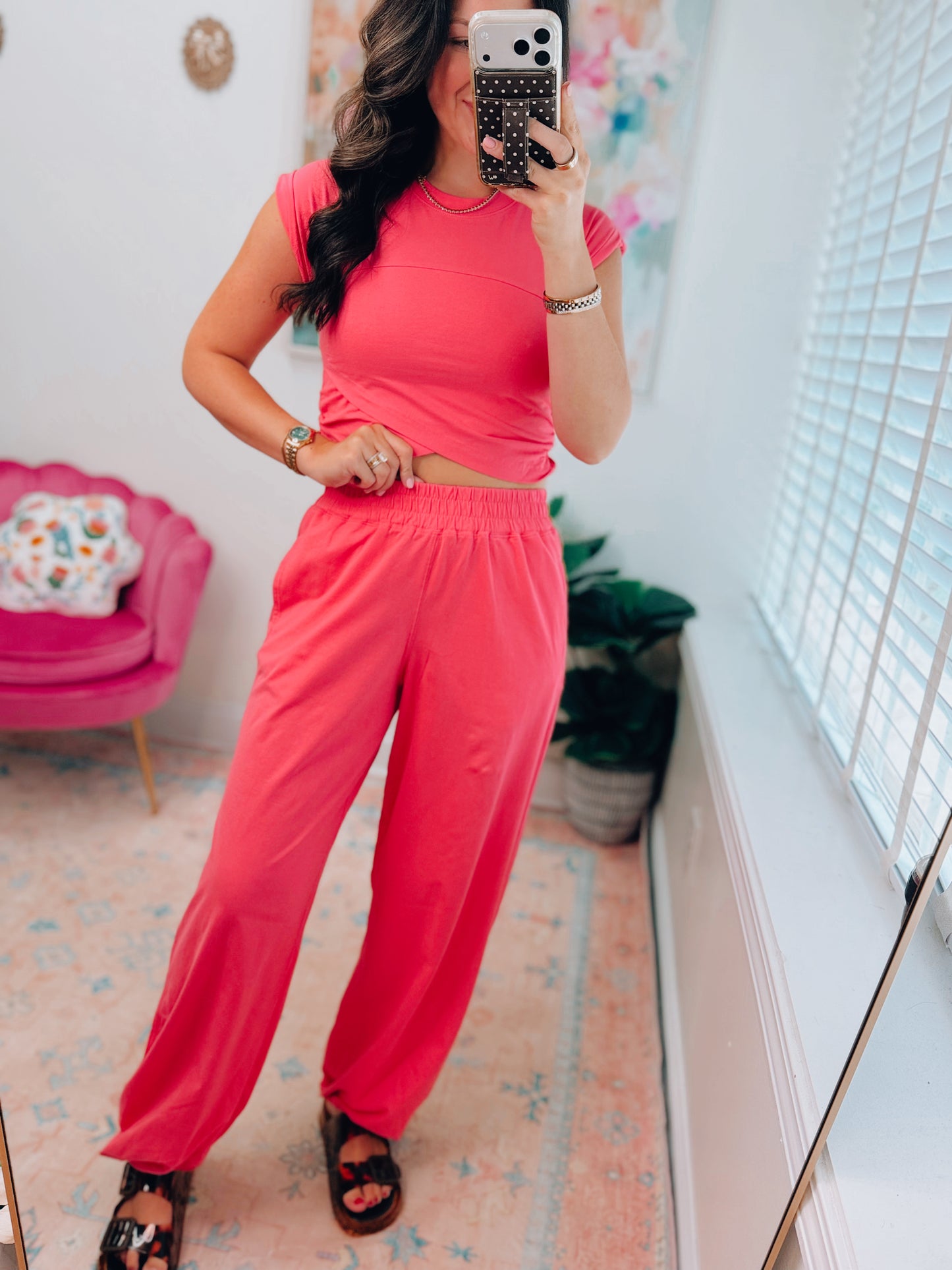 Flamingo Pink Crossover Pants Set