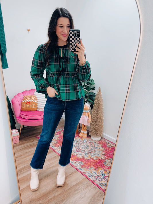 Plaid Velvet Bow Top