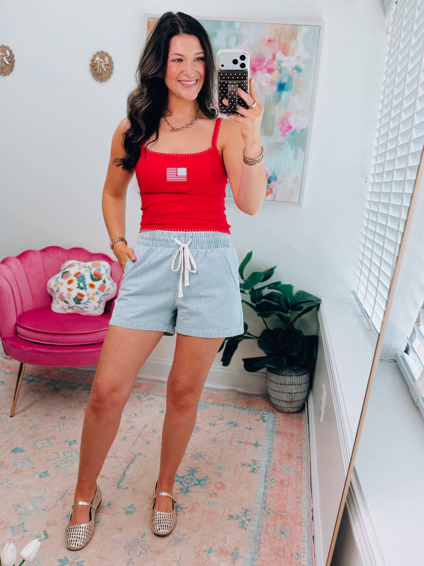 Backyard Summer Striped Denim Shorts