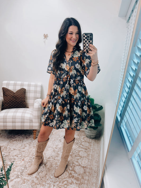 Rowan Charcoal Floral Mini Dress