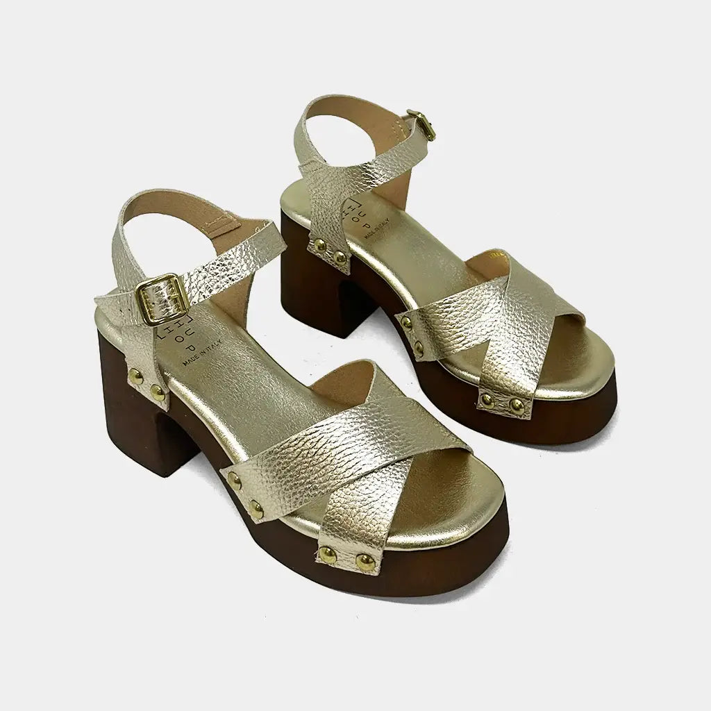 Giovanna Gold Leather Heels - Shu Shop