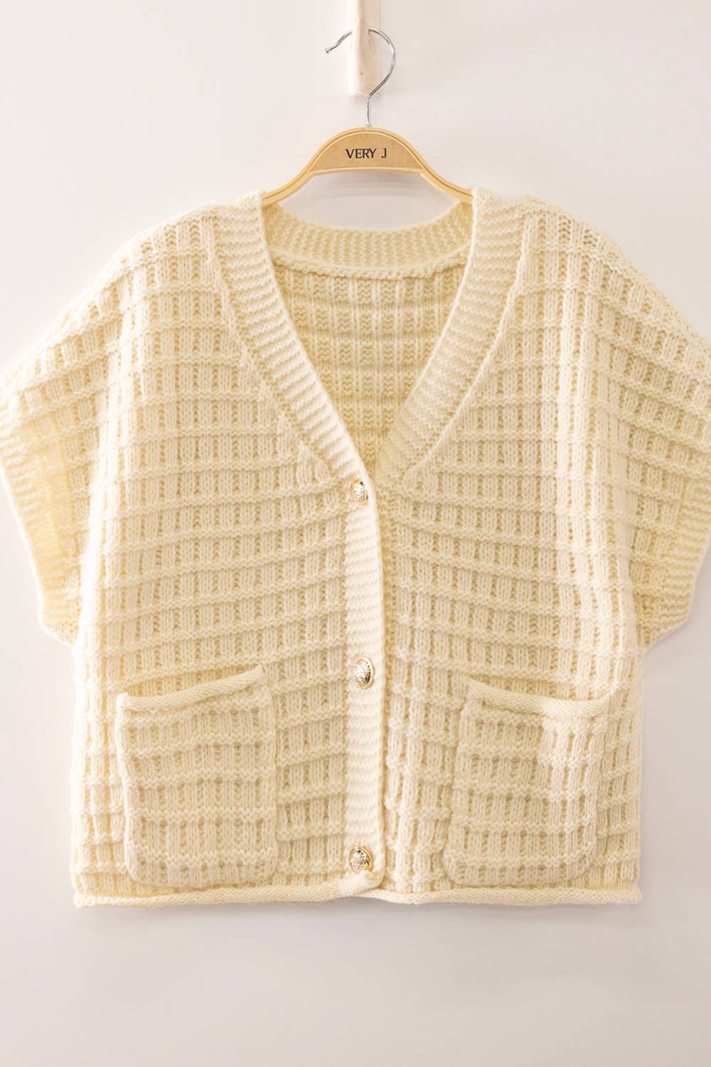 Cream Gold Button Knit Cardigan