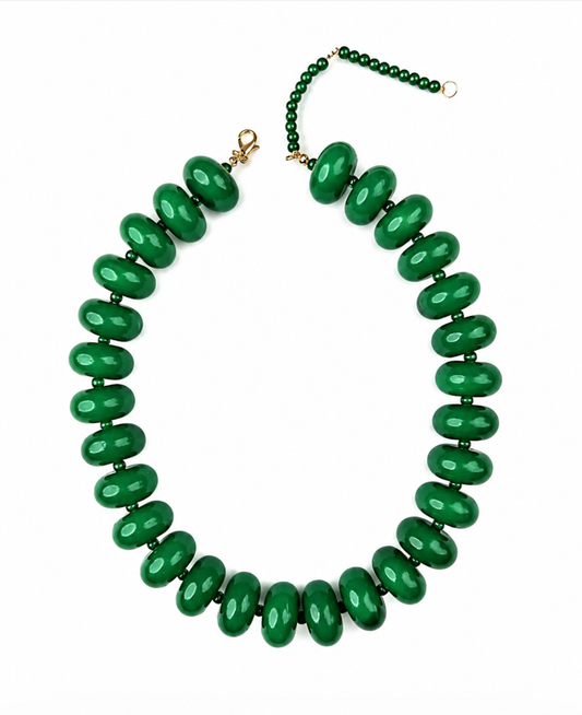 Polished Bead Statement Necklace | Dark Green