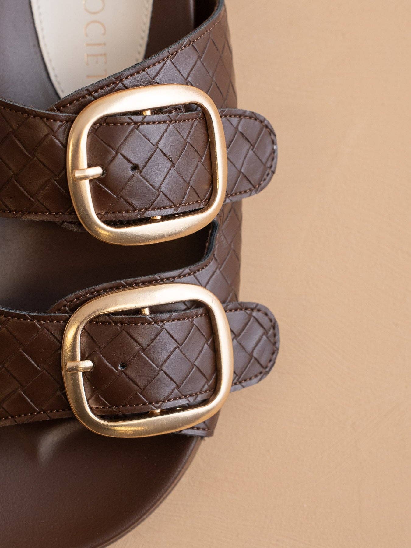 The Desiree | Coffee Modern Woven Buckle Spring Slide
