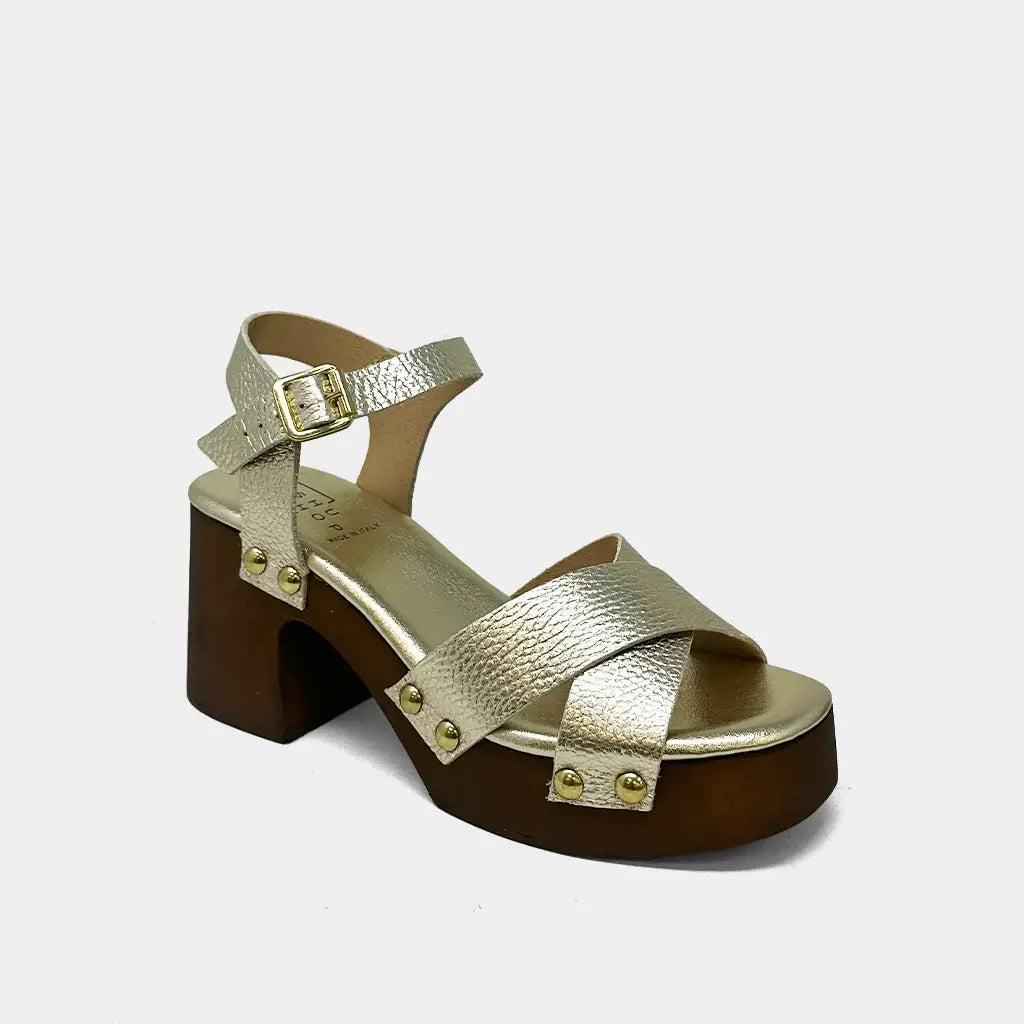 Giovanna Gold Leather Heels - Shu Shop