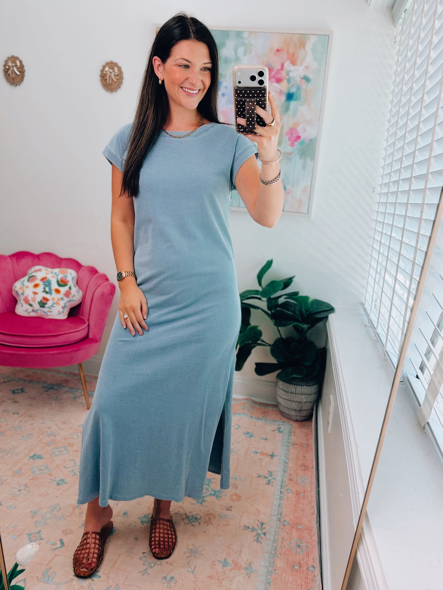 Light Denim Mineral Wash Tee Midi Dress