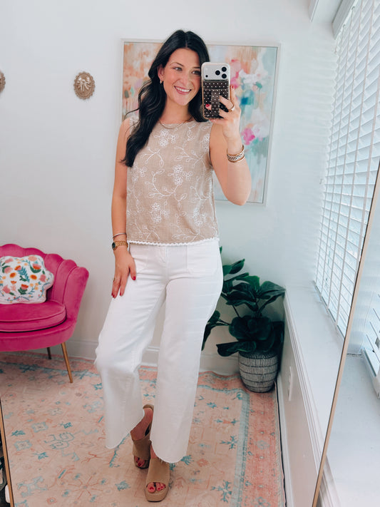 Embroidered Sand Scallop Top
