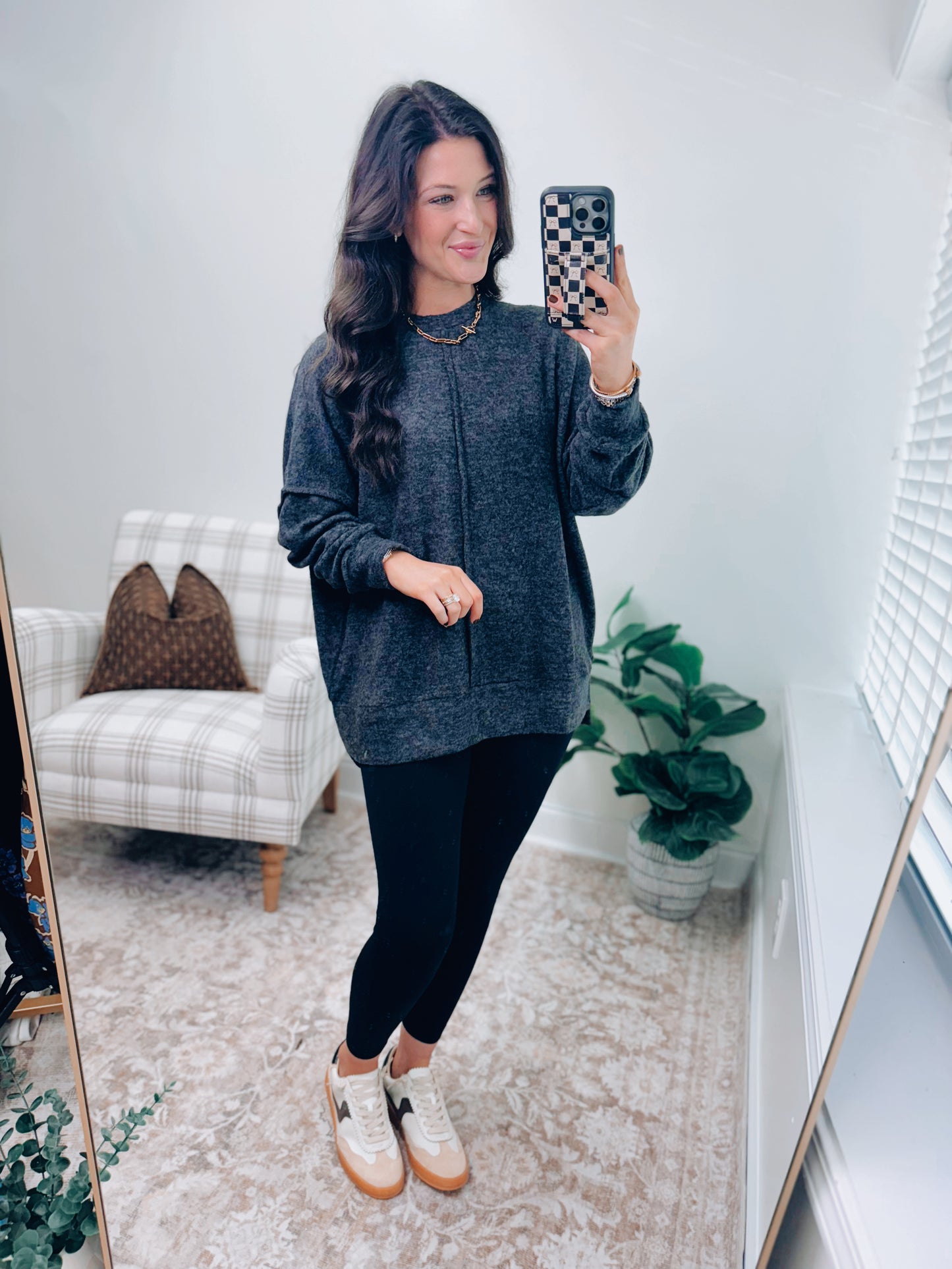 CURVY | DOORBUSTER Oversized Front Seam Brushed Sweater - Black