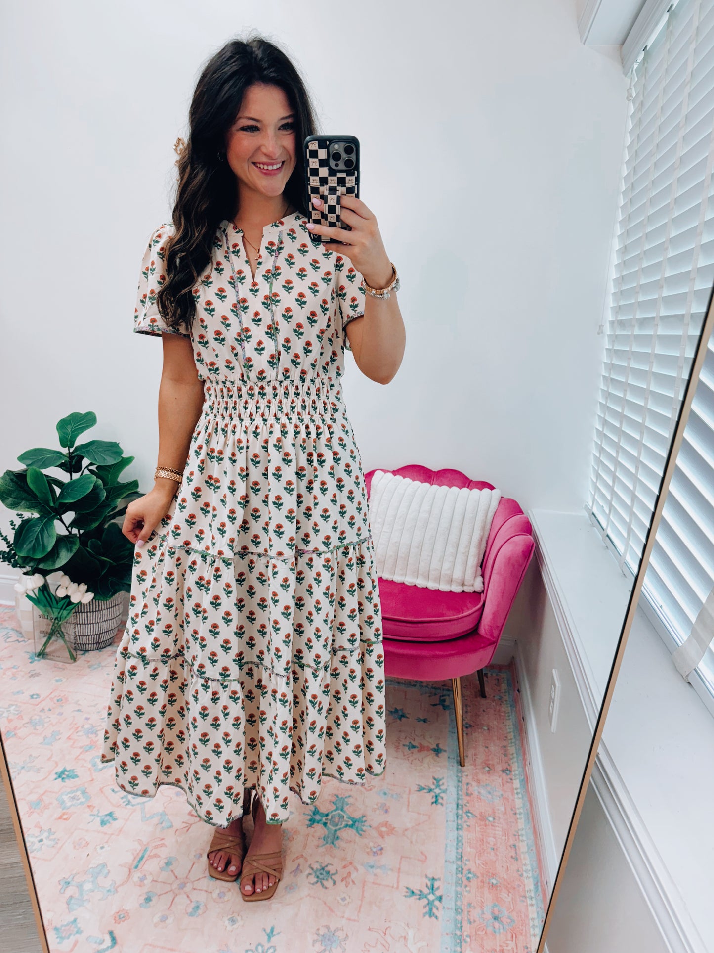 Vintage Floral Smocked Maxi Dress