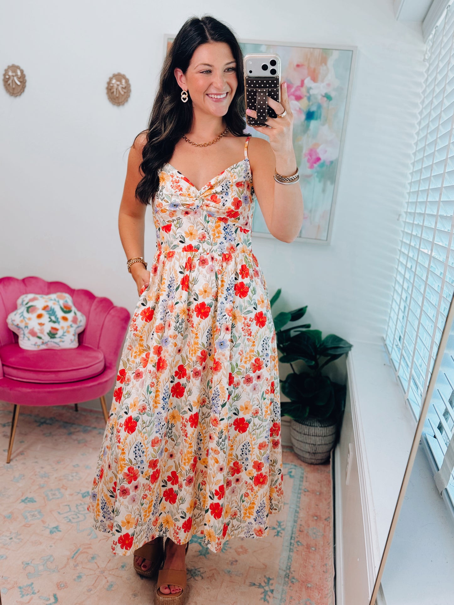 Mallie Floral Mix Midi Dress